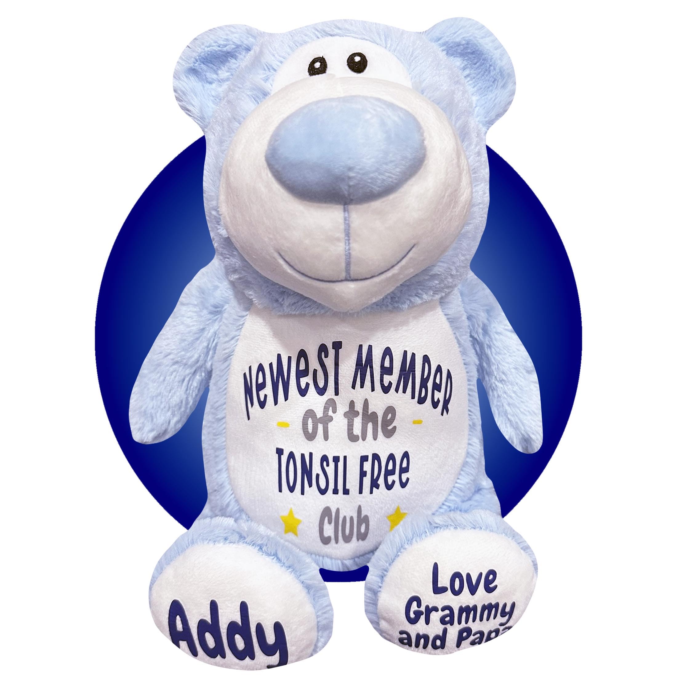 Personalized Tonsillectomy Recovery Gift for Kids - Soft Face Heating Pad - Get Well Soon Present for Children After Tonsil Surgery (Baby Blue Bear) | Post-Surgery Comfort & Pain Relief for Toddlers