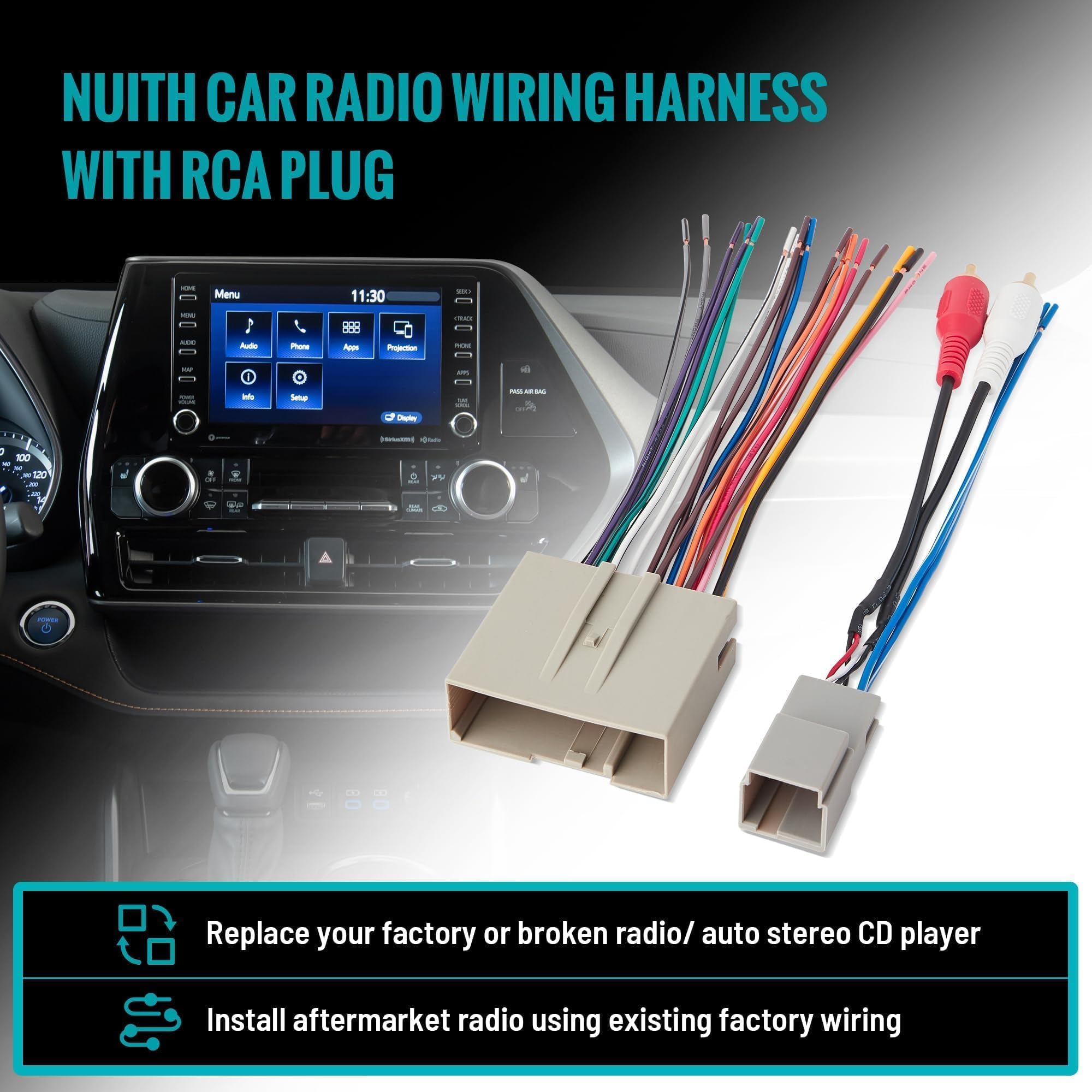 Ford/Lincoln/Mercury Car Radio Wiring Harness 24+8 Pin with RCA Plug - Compatible with 2003-2013 Models - Subwoofer Input Connector Adapter for Enhanced Audio System - Perfect for Car Audio Upgrades & Aftermarket Stereo Installations