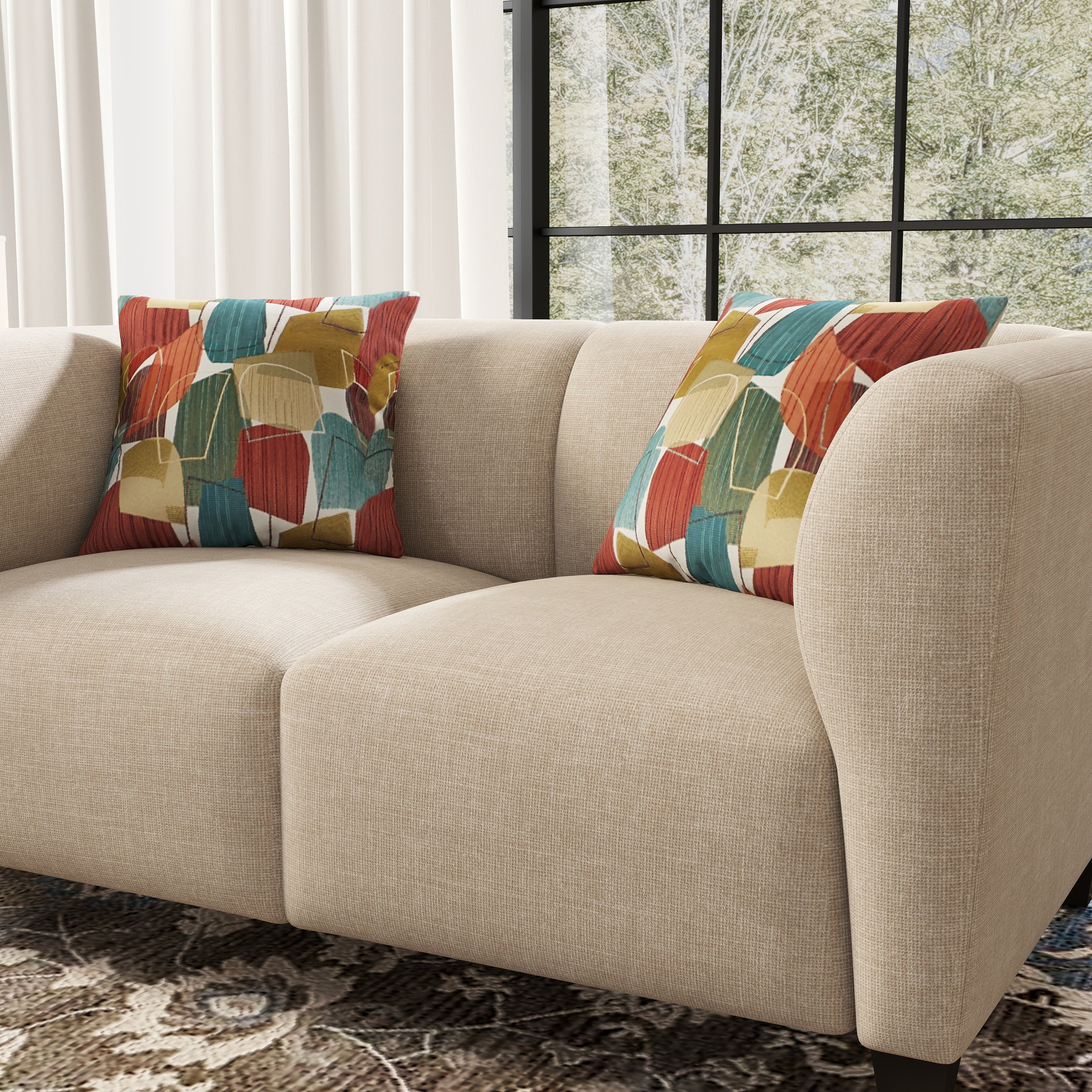 Roundhill Furniture Della Upholstered Stationary Sofa - Modern Living Room Couch with Soft Fabric, Comfortable Seating for Home, Office & Lounge Spaces