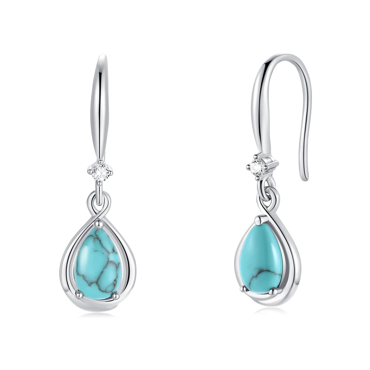 FANCIME 925 Sterling Silver Infinity Dangle Earrings with Teardrop Turquoise - Elegant Women's Jewelry for Party, Wedding & Everyday Wear