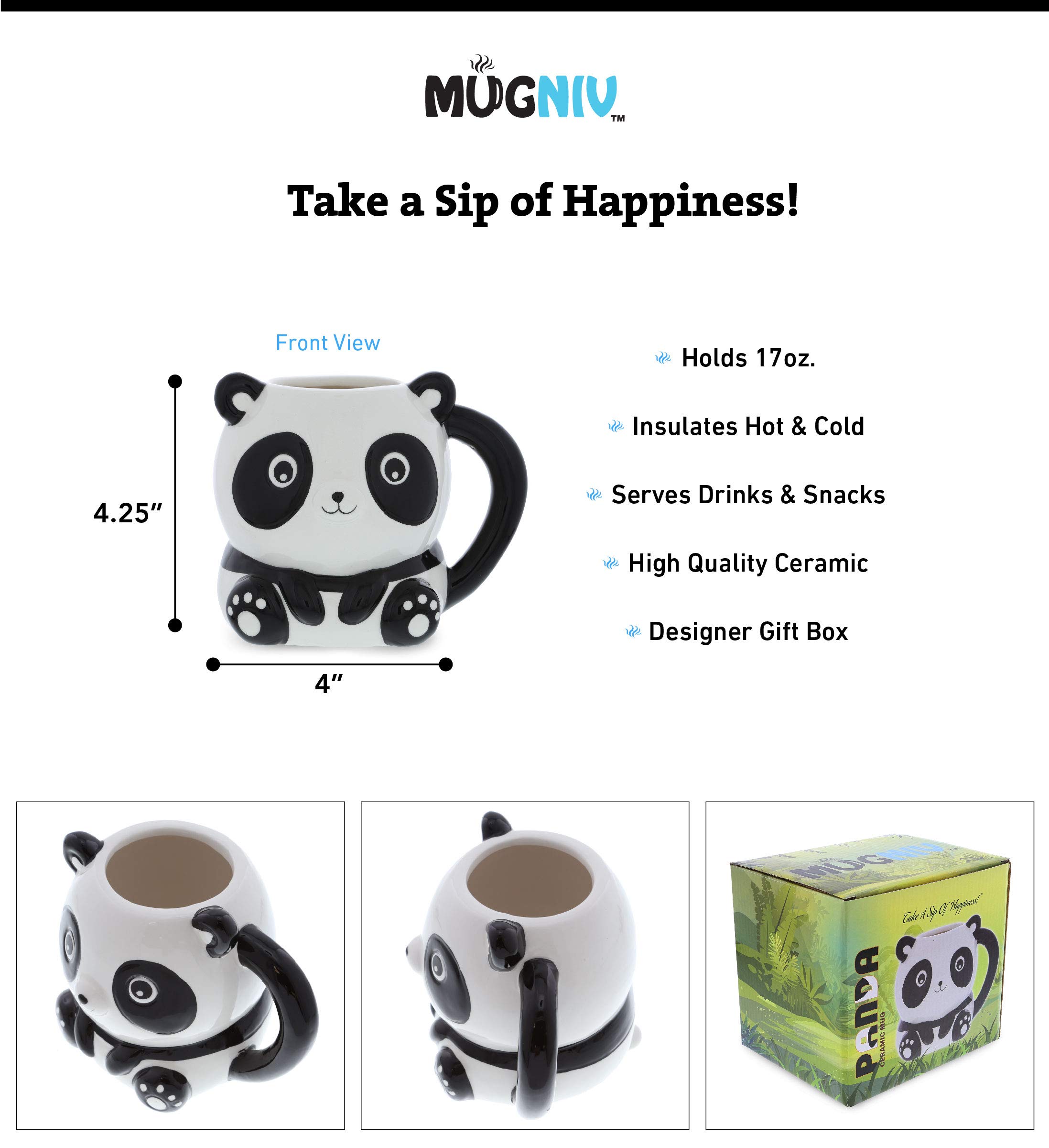 Cute Panda Coffee Mug for Women & Men - 17oz Ceramic Cup for Hot/Cold Drinks - Perfect Gift & Office Use