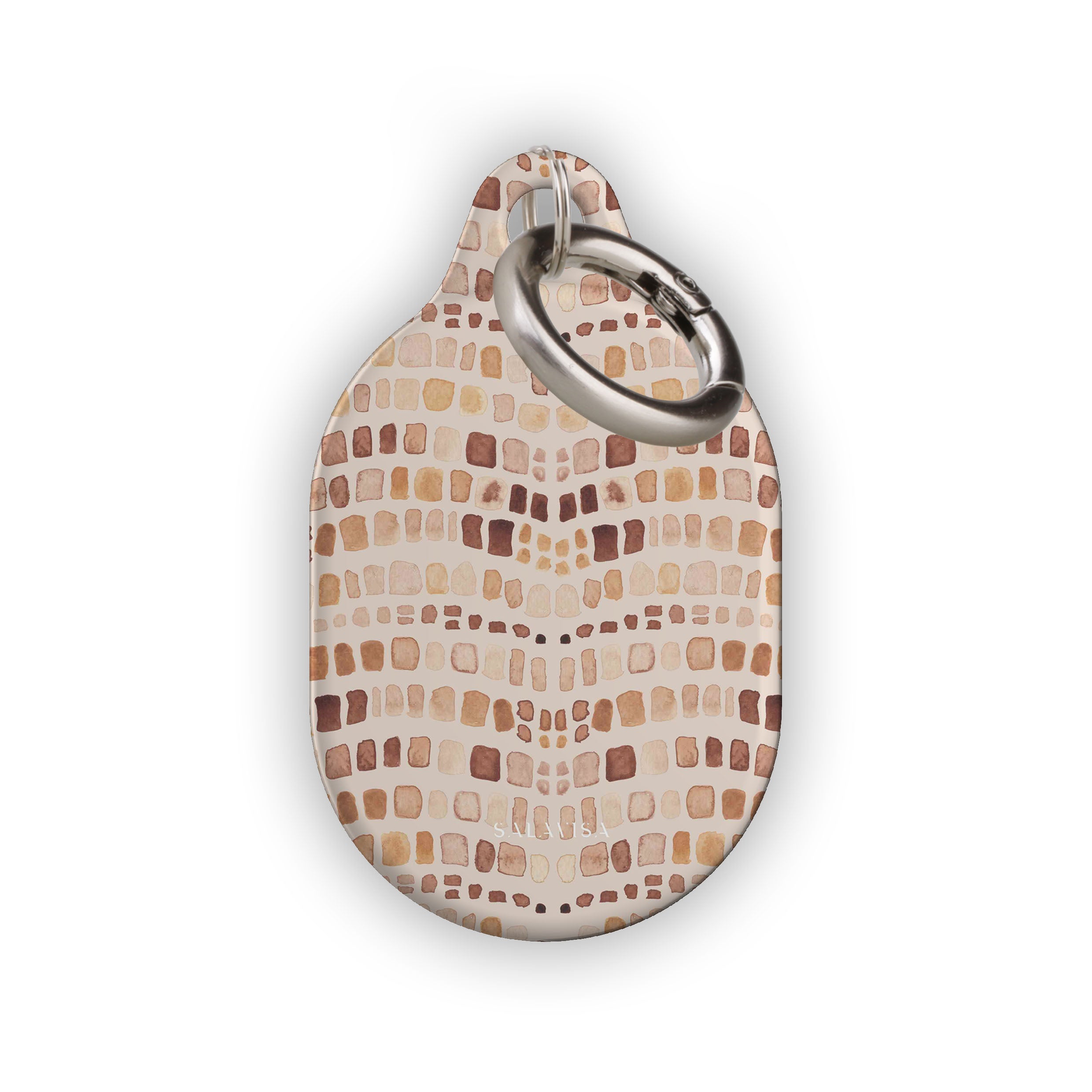 Beige Watercolor AirTag Holder for Safari Travel - Leather Keychain Accessory for Luggage, Backpacks & Pets | Perfect for Adventure & Outdoor Enthusiasts