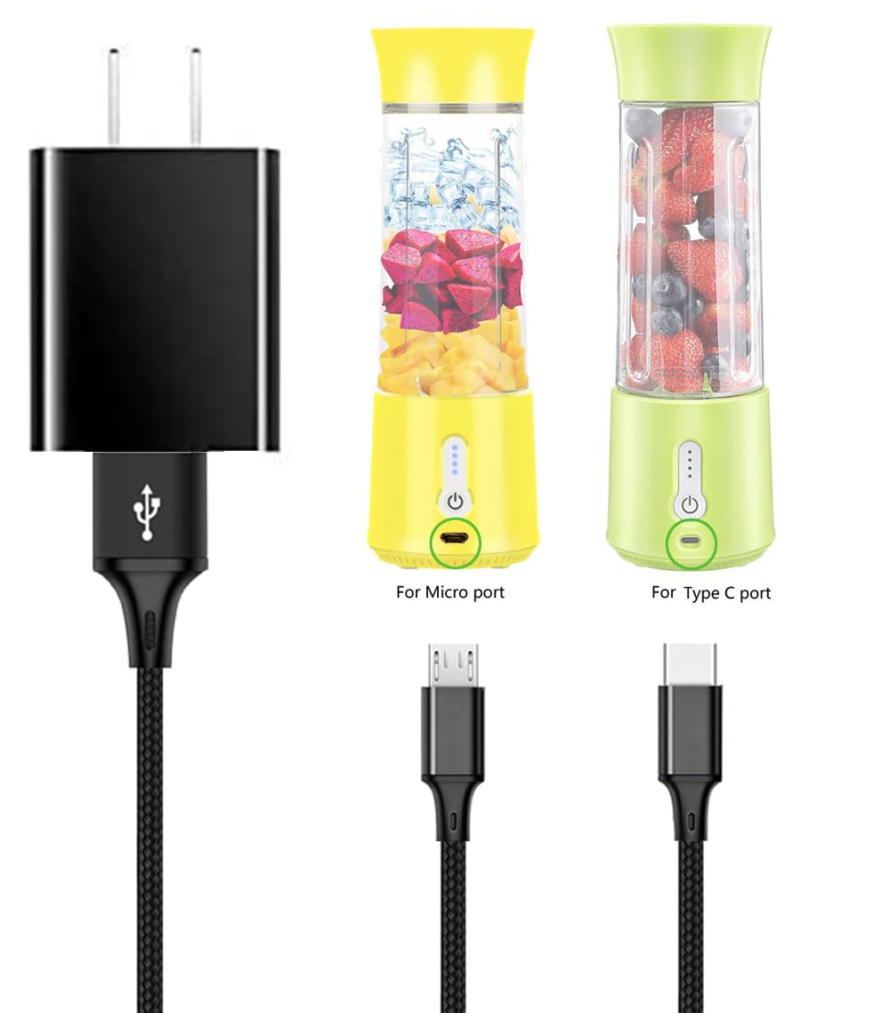 Portable Blender USB Charger & AC Adapter - Compatible with VOLTRX, OBERLY, Vaeqozva, Hotsch, Devan Electric Shaker Bottles - Perfect for Smoothies, Protein Shakes & On-the-Go Blending at Gym, Office or Travel