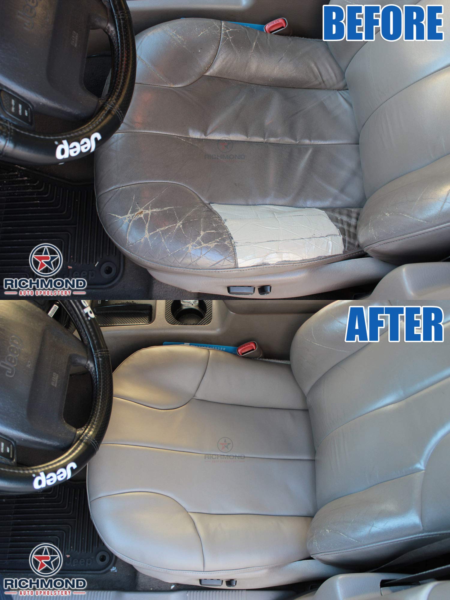 Genuine Leather Seat Cover for 1999-2001 Jeep Grand Cherokee Laredo - Driver Side Bottom Replacement in Gray | Richmond Auto Upholstery | Perfect for Car Interior Upgrade & Comfort Enhancement