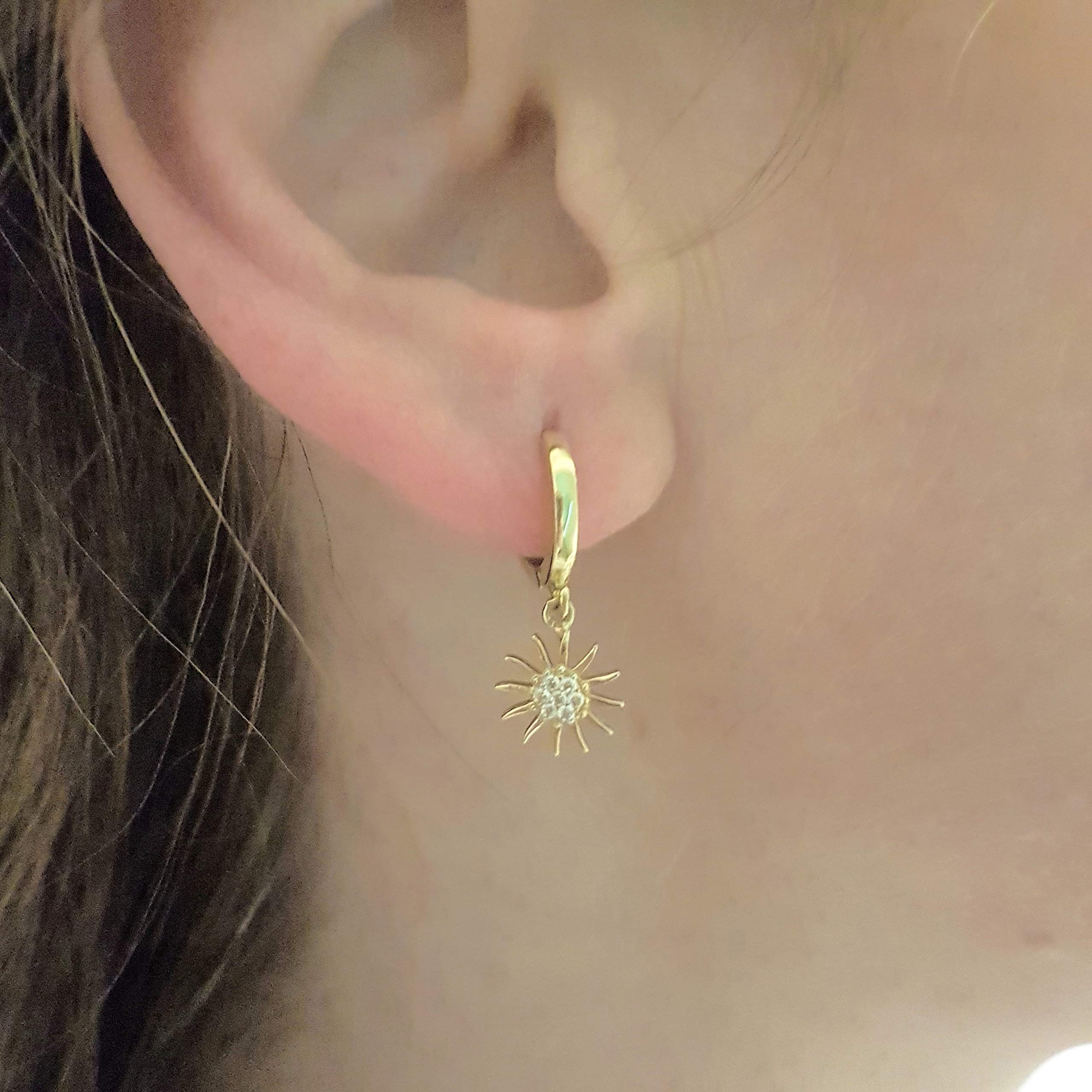 14K Solid Gold Dangle Hoop Earrings for Women - Elegant Sun Drop Design, Perfect Birthday & Christmas Gift for Her, Mom Jewelry - Ideal for Summer Outfits, Beach Vacations & Special Occasions