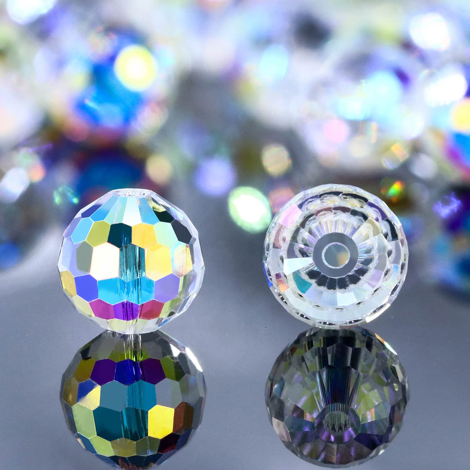 Dowarm 10MM Round Crystal AB Faceted Glass Beads for Jewelry Making - 50PCS Loose Gemstone Spacer Beads for DIY Bracelets, Necklaces, Wind Chimes & Suncatcher Crafts - Perfect for Wedding, Party & Home Decor Projects