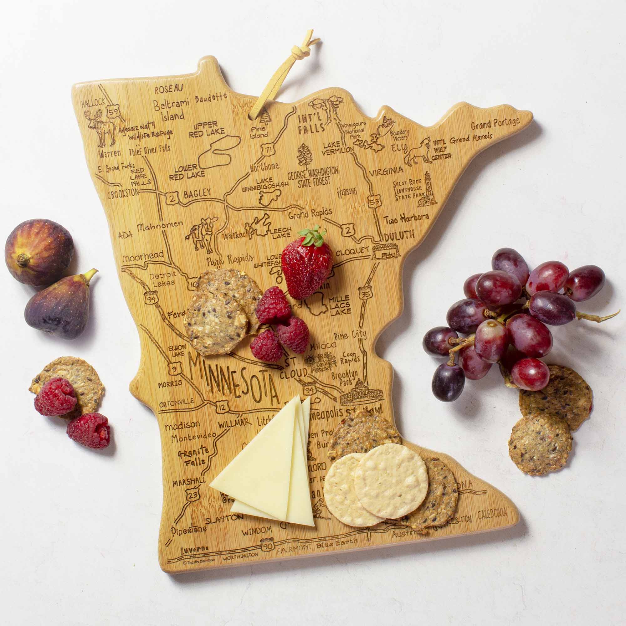 Minnesota Themed Wooden Cutting Board - 13.25 x 11.75 Inches - Perfect for Kitchen Prep & Charcuterie Display - Ideal Gift for Home Chefs & Minnesota Lovers