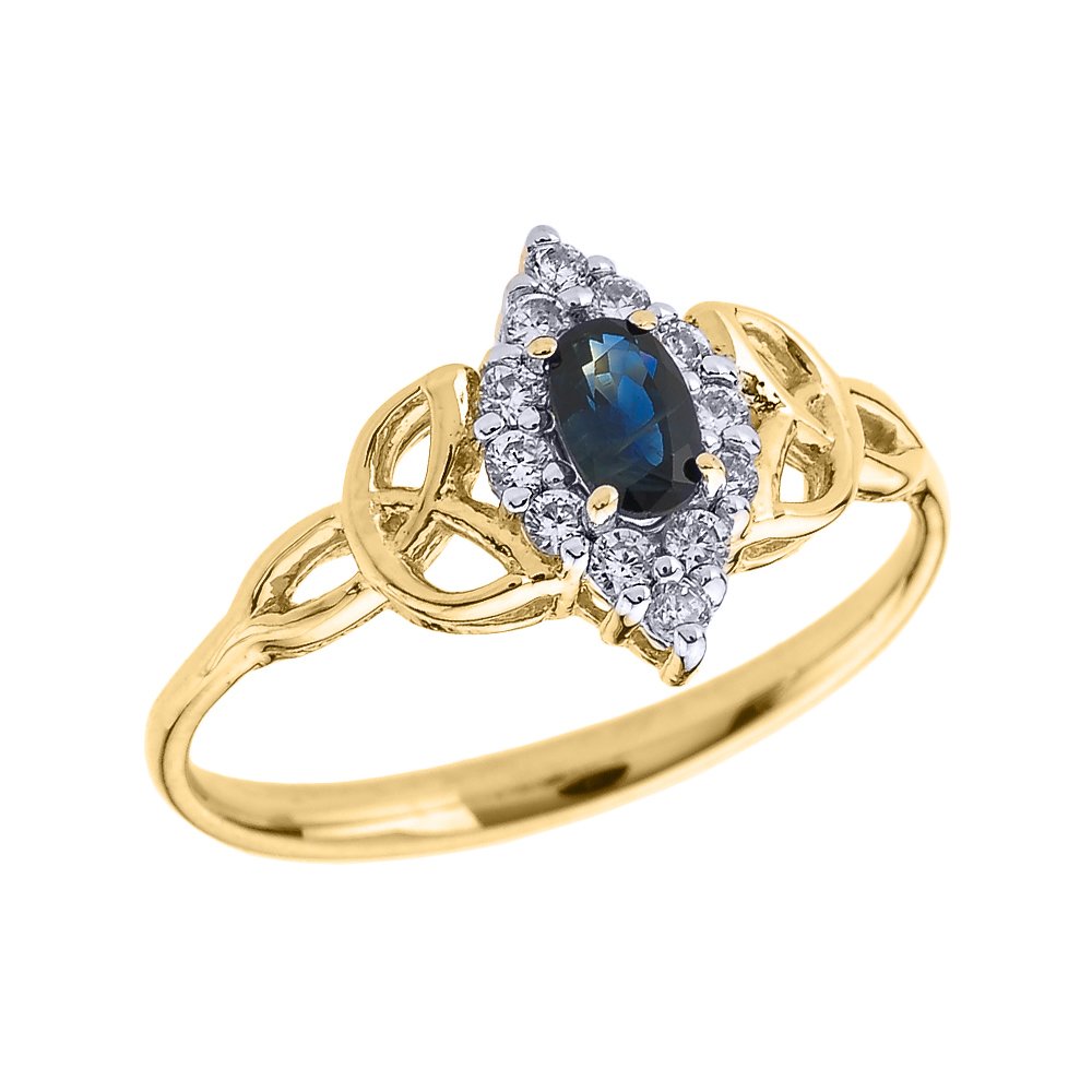 10K Yellow Gold Diamond & Oval Sapphire Trinity Knot Engagement Ring - Perfect for Proposals, Anniversaries, and Romantic Gifts
