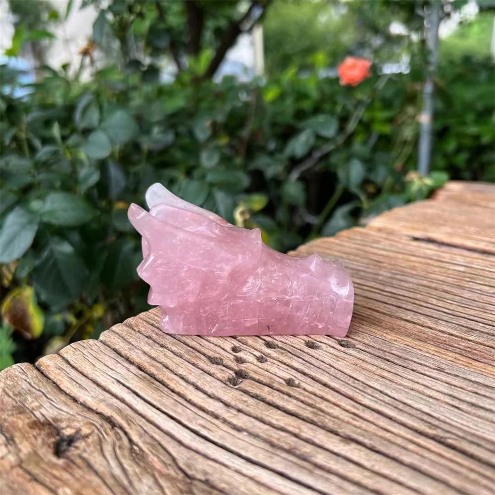Hand-Carved Pink Rose Quartz Dragon Skull - Genuine Crystal Stone for Meditation, Reiki Healing, Feng Shui Decor & Spiritual Gifts - Perfect for Home Altars, Yoga Spaces & Energy Work