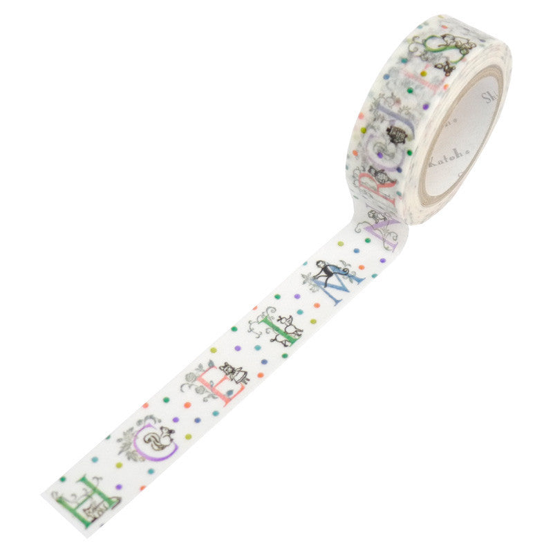 Alphabet Animal Washi Tape - Shinzi Katoh Japanese Decorative Paper Tape for Scrapbooking, Journaling & DIY Crafts