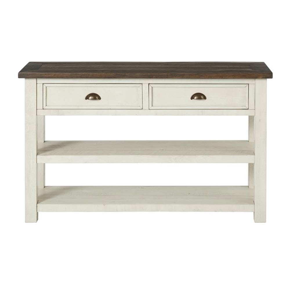Martin Svensson Solid Wood Sofa Console Table - Cream White with Brown Top - Entryway, Living Room, Hallway Furniture for Home Decor