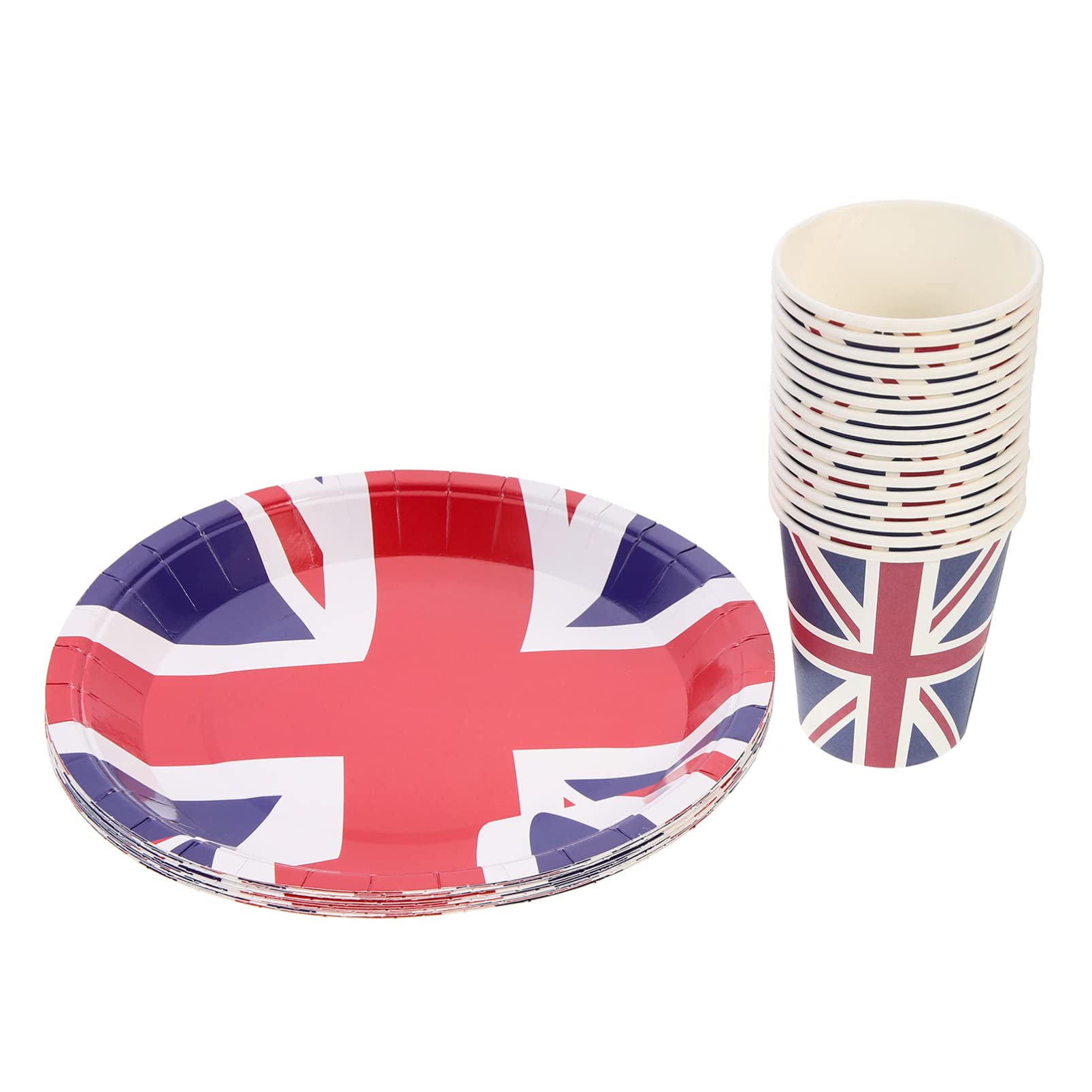 Veemoon Union Jack Paper Cup & Plate Set - 16-Piece British Themed Party Tableware for 70th Platinum Jubilee Decorations - Perfect for UK Themed Parties, Celebrations & Events