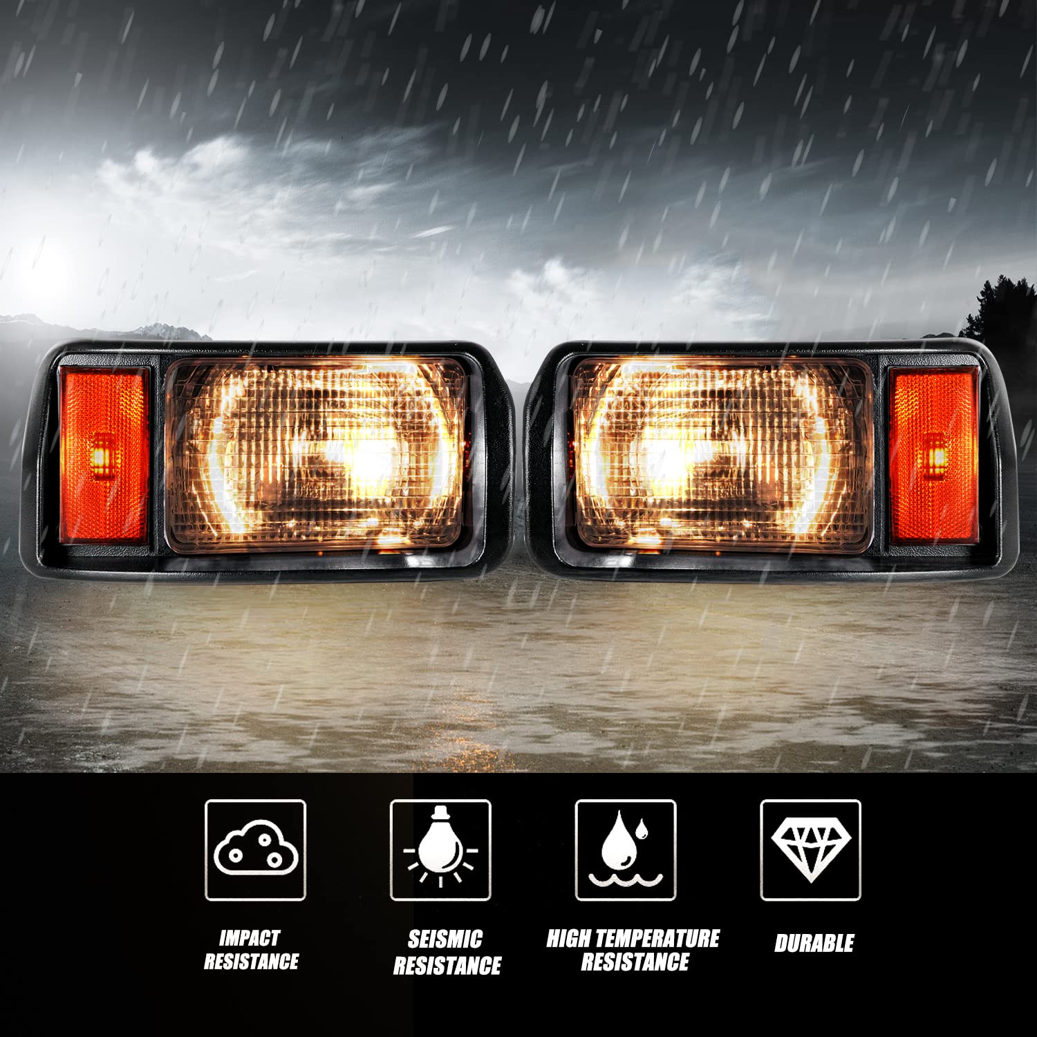 RANSOTO Golf Cart Headlight Assembly - Compatible with 1993+ Club Car DS & Carryall Models - Replacement for Halogen Headlights 101988002 & 101988001 - Perfect for Night Golfing & Campground Safety Lighting