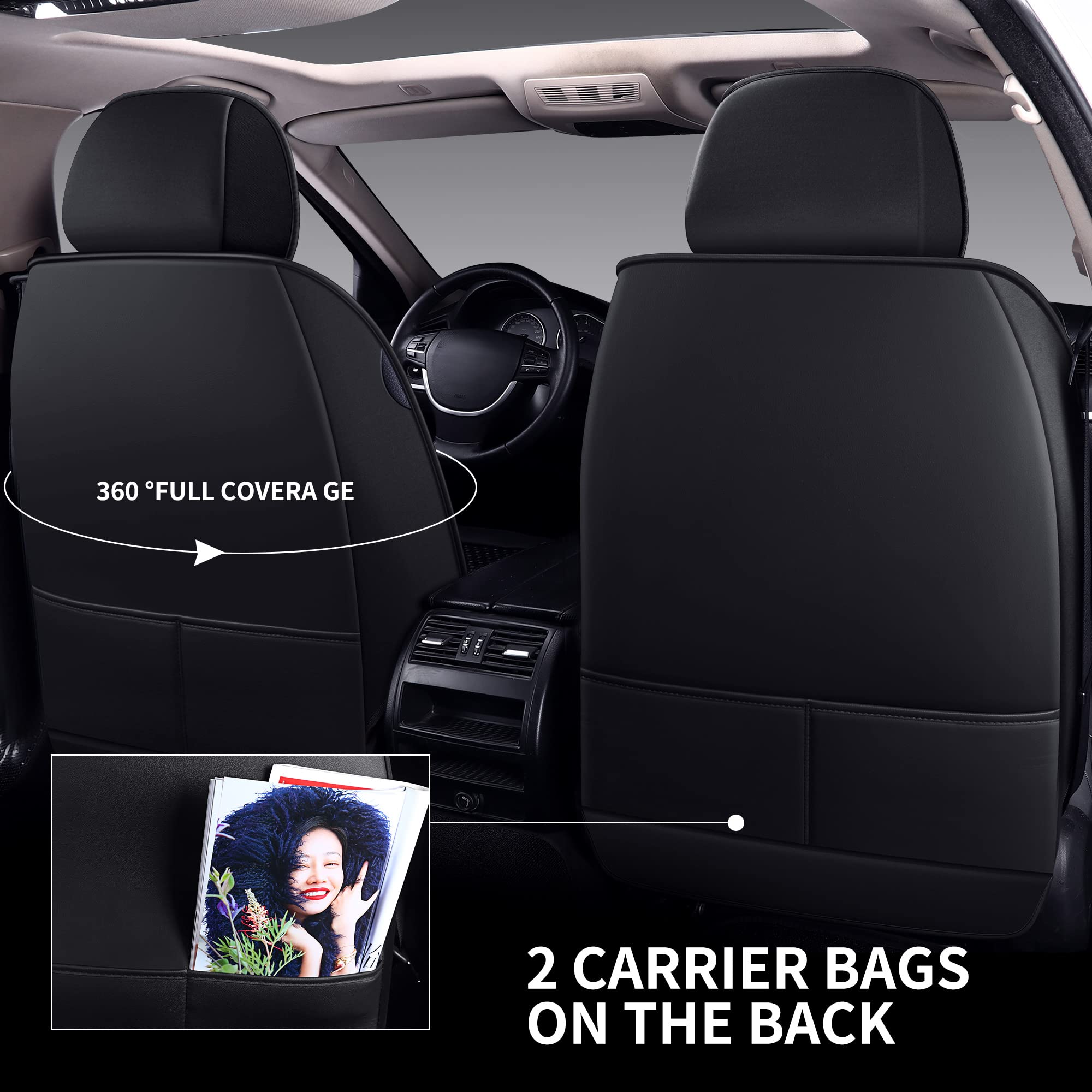 Premium Universal Leather Car Seat Covers Full Set (5 Seats) - Black & Pink - Comfortable & Durable for SUVs, Sedans, Trucks - Perfect for Road Trips, Daily Commute & Family Protection