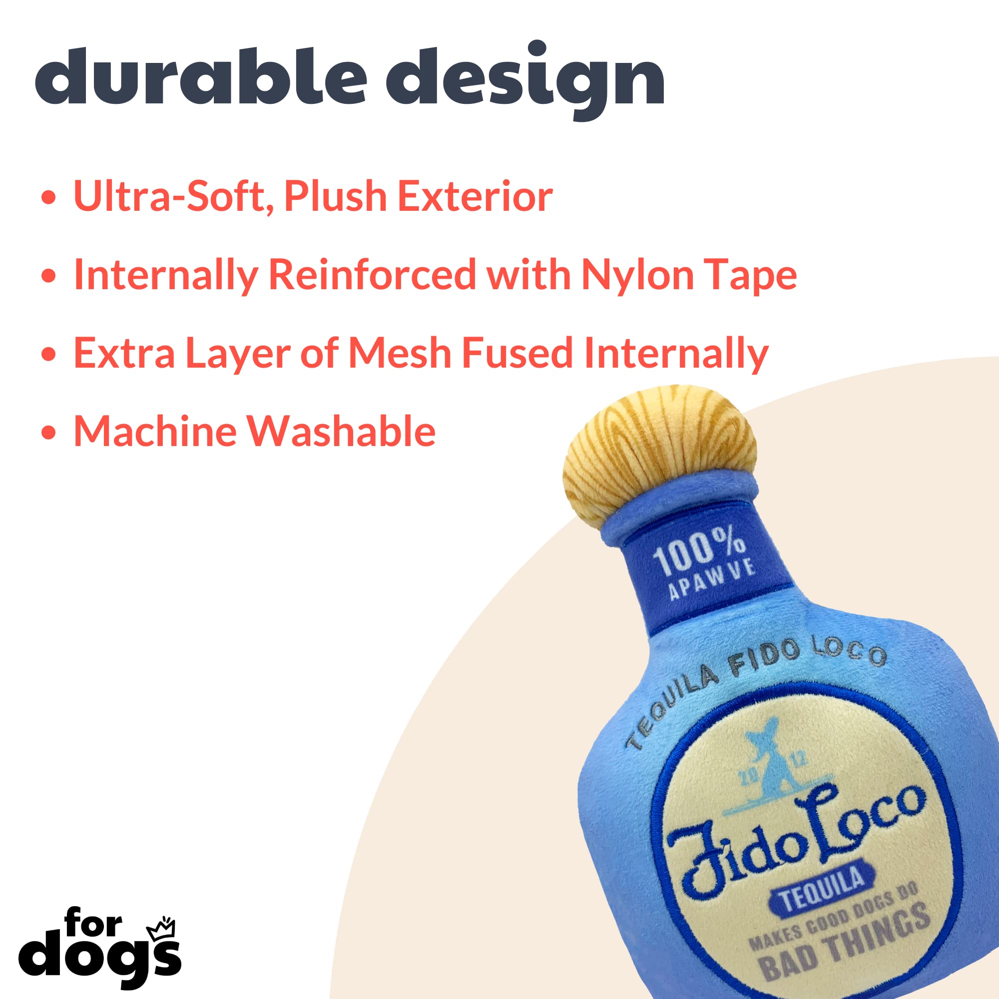 Huxley & Kent Squeaky Dog Toy for Small Dogs - Funny Power Plush Teething Puppy Chew Toy with Loud Squeaker - Durable & Safe Dog Gift for Playtime, Training & Cuddling (Fido Loco Tequila Design) - Perfect for Indoor Play, Outdoor Fetch & Puppy Teething Relief