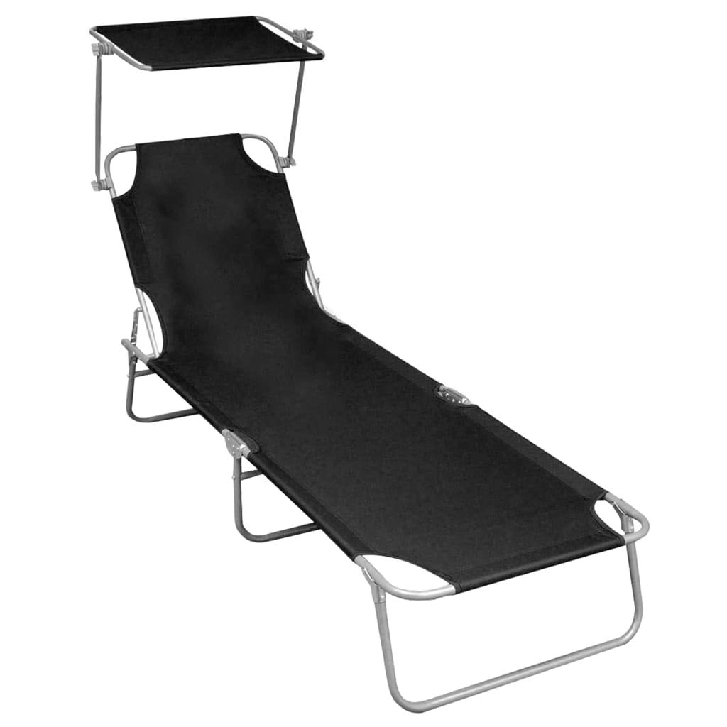 **Portable Folding Sun Lounger with Adjustable Canopy - Lightweight Aluminum Chaise Lounge Chair for Outdoor Relaxation - Perfect for Poolside, Beach, Patio, and Backyard**