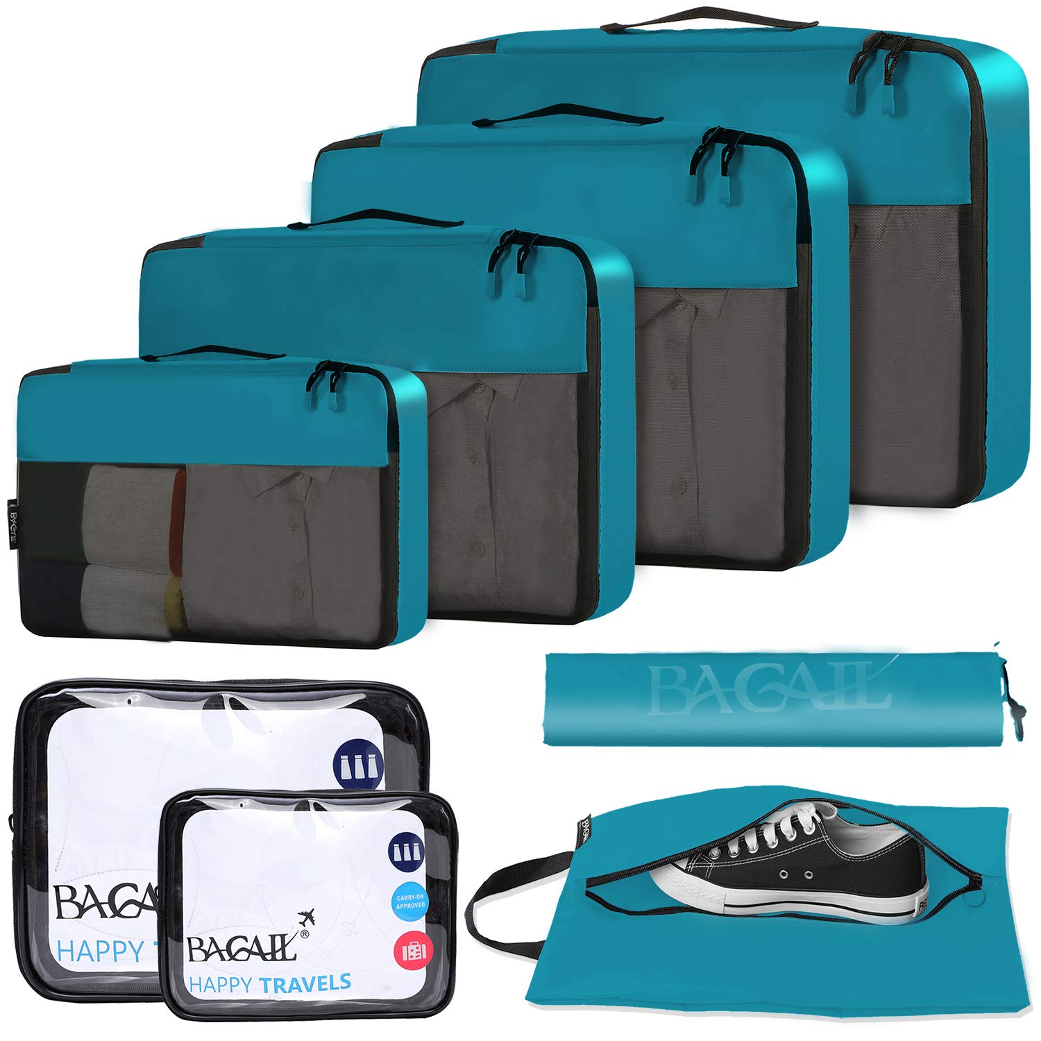 BAGAIL 8-Piece/9-Piece Packing Cubes Set - Lightweight Luggage Organizer for Travel, Suitcase Compression Bags - Perfect for Business Trips, Vacations & Weekend Getaways