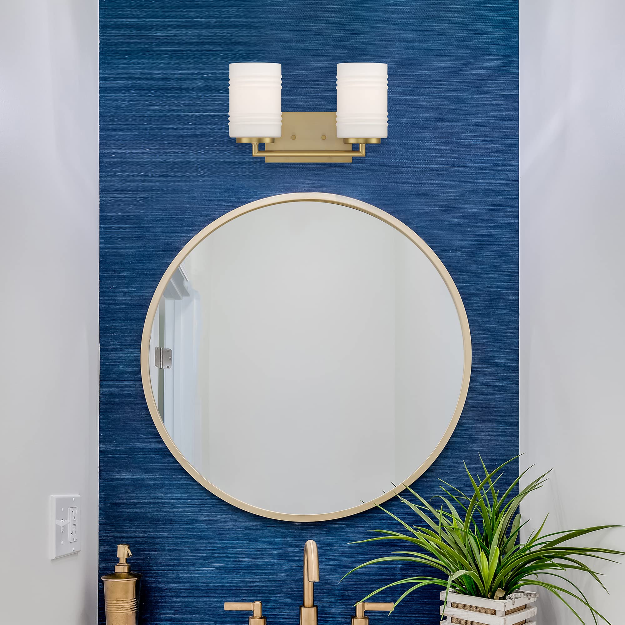 DESIGNERS FOUNTAIN Leavenworth 2-Light Bathroom Vanity Light Fixture in Brushed Gold - Modern Dimmable LED Lighting for Bathroom, Powder Room & Dressing Area (Model D257M-2B-BG)
