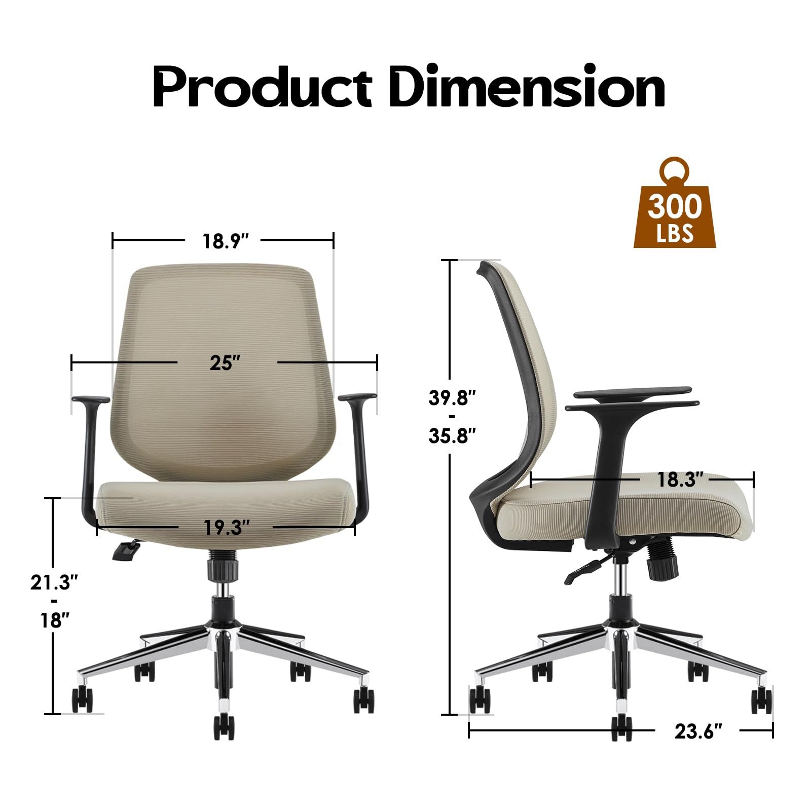 Farini Ergonomic Home Office Chair - Adjustable Mesh Desk Chair with Lumbar Support & Armrests - Comfortable Computer Chair for Work, Study, Gaming - Perfect for Small Spaces & Long Hours (Beige)