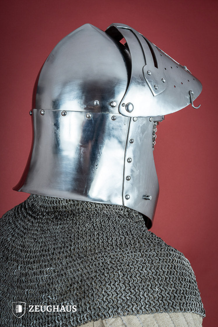 1.6mm Polished Sugar Loaf Helmet with Visor - Medieval Armor for LARP, Cosplay & Historical Reenactment
