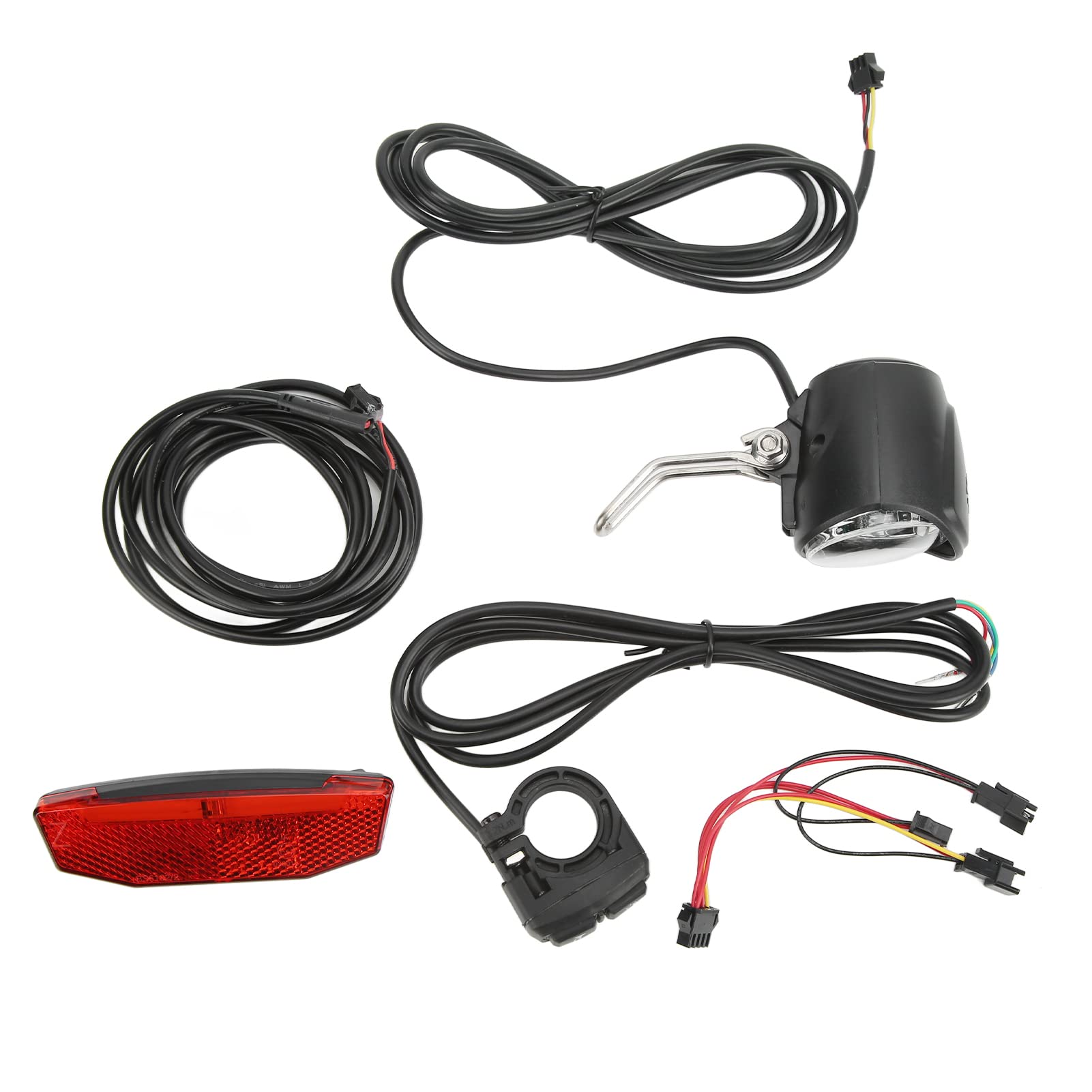 Front & Rear Warning Lights Kit for Electric Bikes - ABS 4 LED Beads Headlight & Taillight Set with Double Switch | 3-in-1 Waterproof Design for Outdoor Cycling, Night Commuting & Mountain Biking Safety