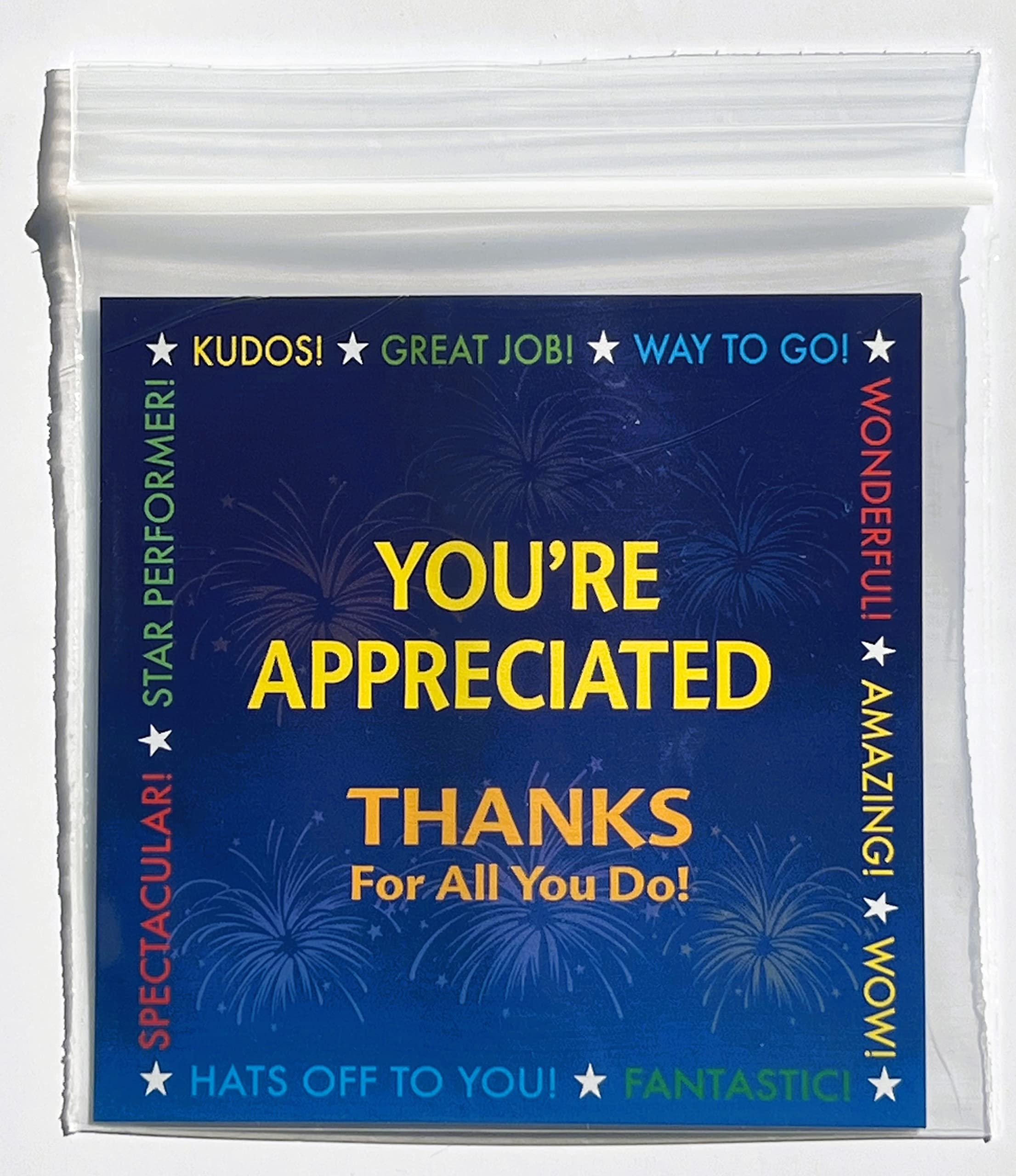 100-Count Six Treat Salute Appreciation Goody Bags for Employees & Staff - Bulk Corporate Gift Ideas & Office Decoration Items - Perfect for Employee Recognition, Team Building & Workplace Celebrations
