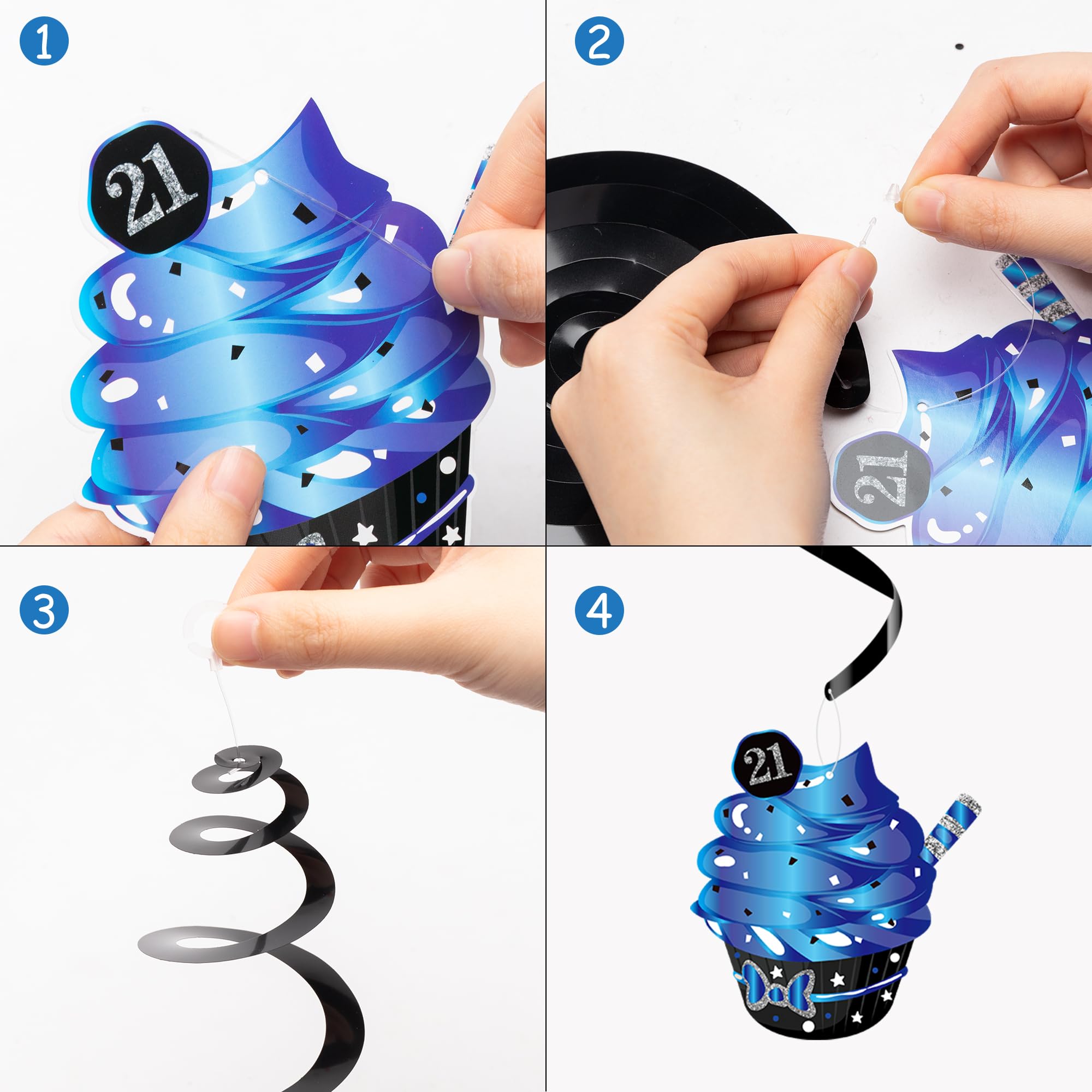 WATINC 42pcs Blue Purple Birthday Party Decorations Kit - Glitter Hanging Garland, Swirls Sign & Cake Topper for 21st Birthday Celebrations | Perfect for Home Decor, Table Centerpieces & Milestone Parties
