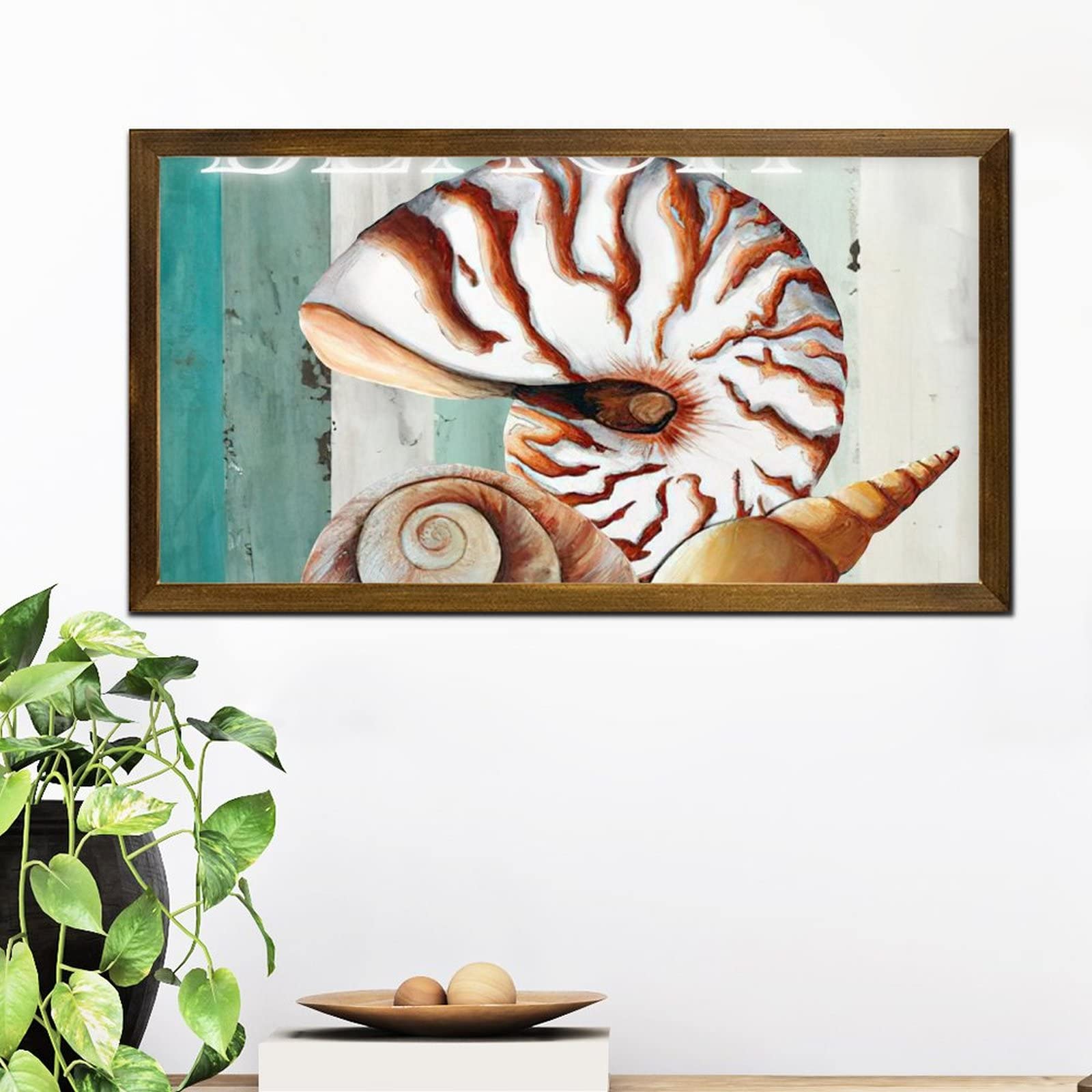 12x22in Wooden Grain Sea Snail Wall Decor Sign - Rustic Farmhouse Style Wall Plaque for Bedroom, Living Room, Kitchen, Bathroom & Entryway - Easy to Hang Home Decoration for Coastal, Beach House or Nautical Theme Rooms