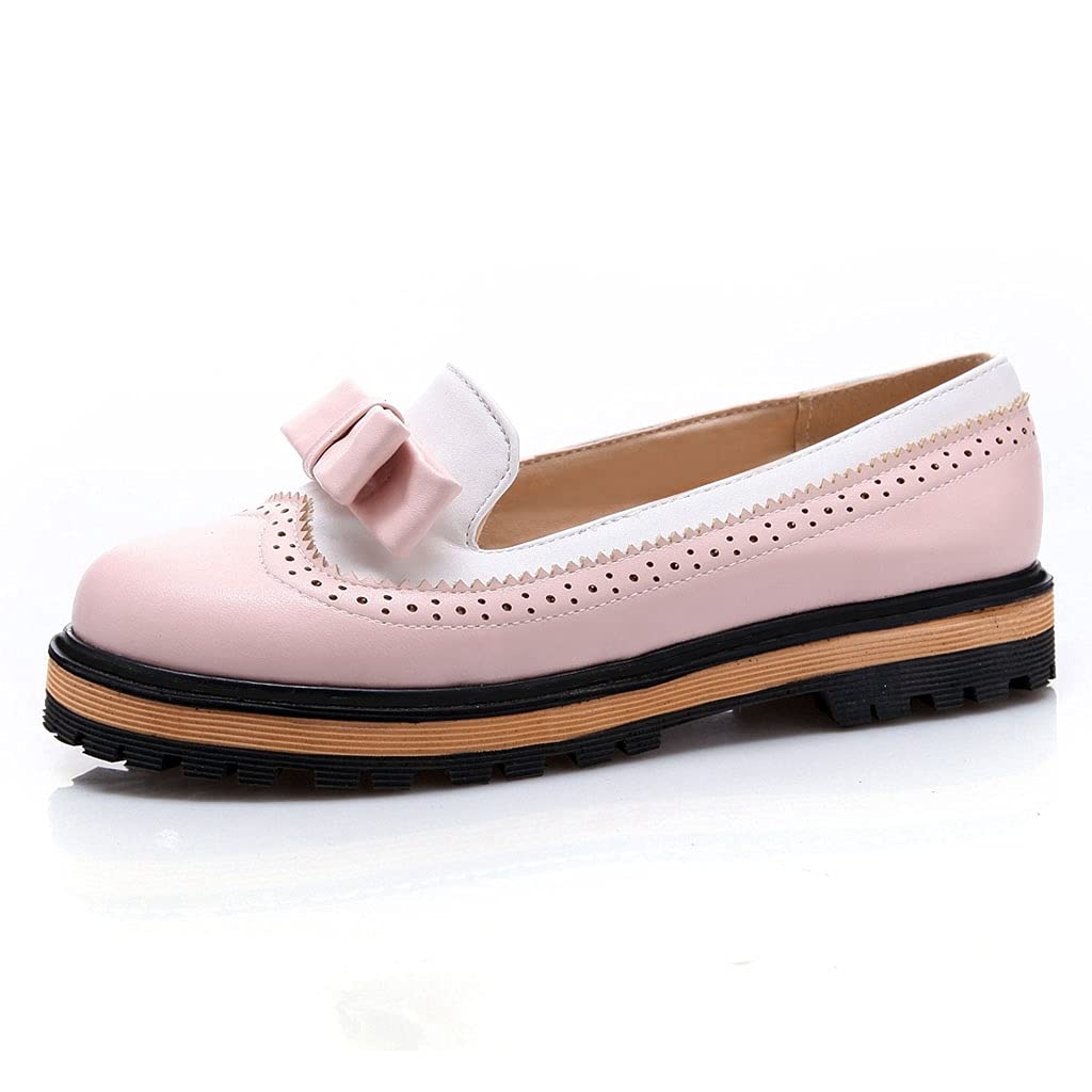 Mioke Women's Classic Bowtie Slip-On Loafers - Round Toe Leather Ballet Flats with Pearl Accents - Comfortable Dress Shoes for Work, Office & Casual Outfits