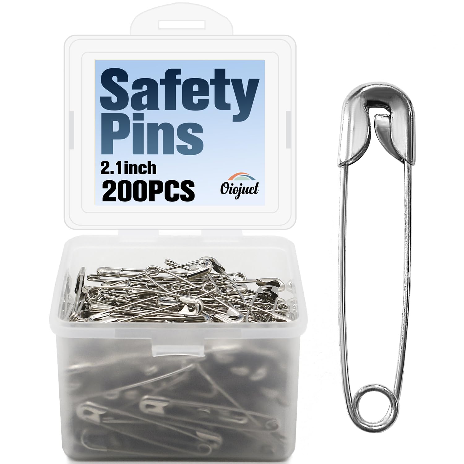 200 PCS 2.1 Inch Large Safety Pins - Heavy Duty Nickel Plated Steel Sewing Pins for Clothing, Crafts & Fabric - Perfect for DIY Projects, Emergency Repairs & Quilting