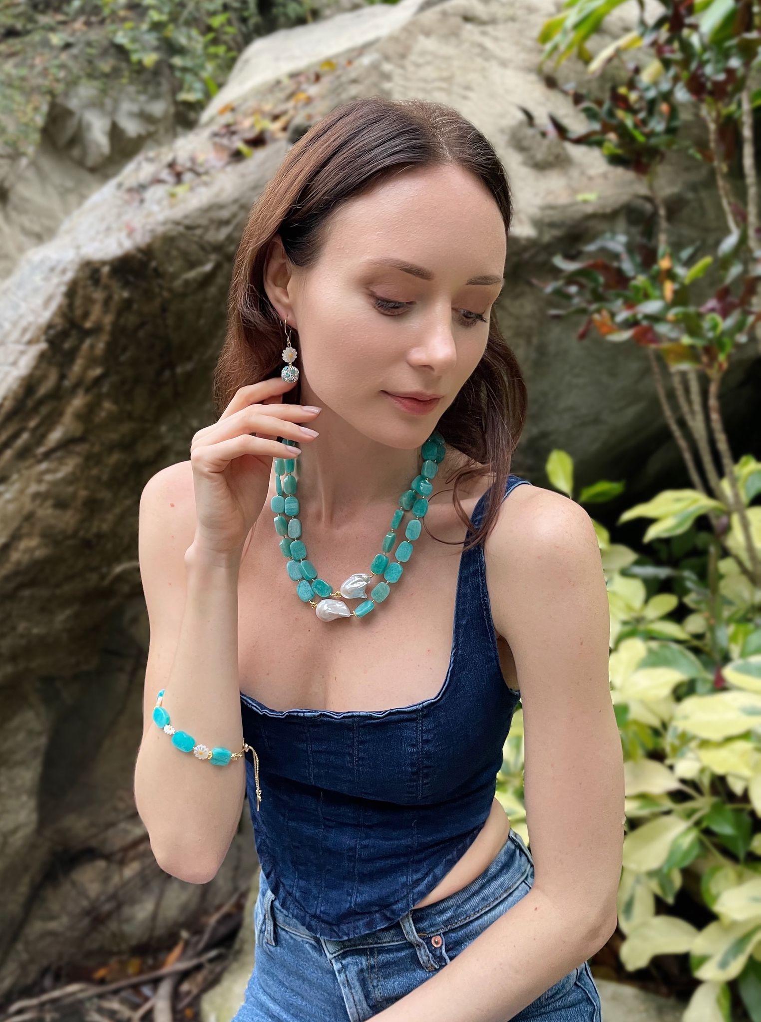 Amazonite Floral Charm Bracelet for Women - Handmade Gemstone Jewelry for Healing, Gifts & Boho Style - Perfect for Yoga, Meditation & Everyday Wear