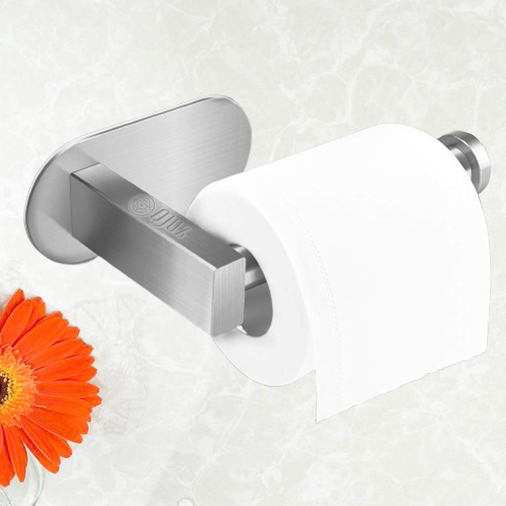 Stainless Steel Adhesive Toilet Paper Holder - No Drill Wall Mount for Bathroom & Kitchen - Brushed Nickel Tissue Paper Dispenser - Perfect for Small Spaces, Apartments, RVs and Dorm Rooms