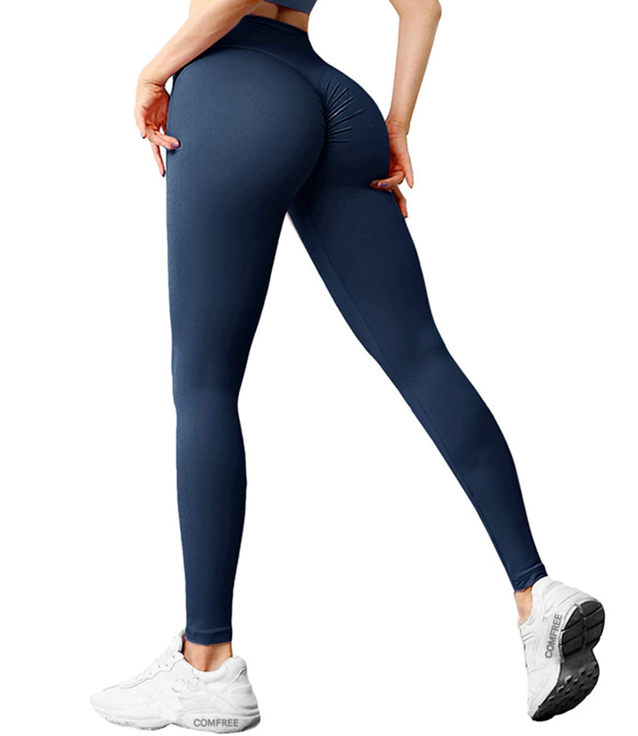 COMFREE Women's High Waisted Denim Look Yoga Pants - Stretchy Jean-Like Leggings for Workout, Lounge & Casual Wear
