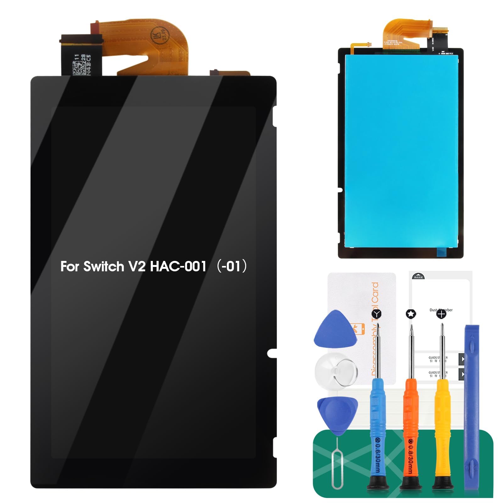 Nintendo Switch V2 LCD Screen Replacement Kit - HAC-001(-01) 2019 Model (Not for V1) - Touch Screen Digitizer Display Assembly with Tools - Perfect for DIY Repair & Screen Damage Replacement