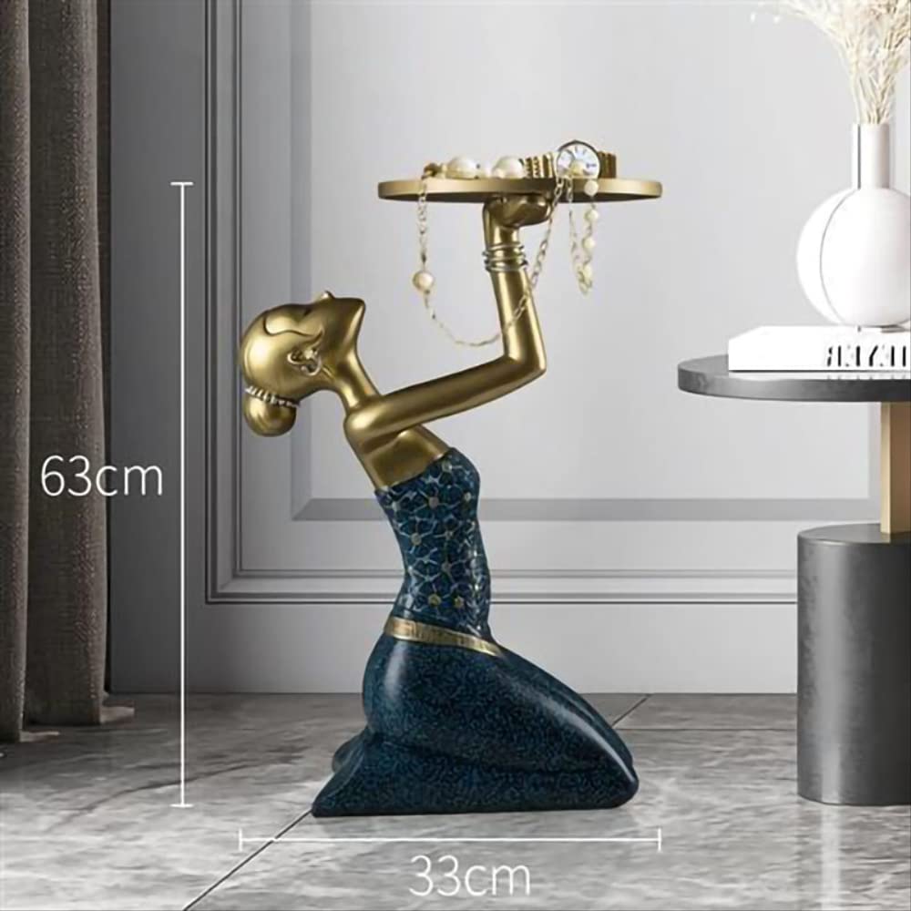 Nordic Modern Resin Kneeling Girl Figurine with Storage Tray - Elegant Floor Stand Sculpture for Living Room Decor | Perfect for Home, Office & Gift Giving