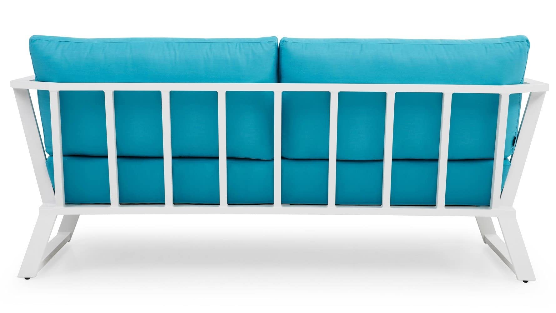 ZURI Modern Outdoor Patio Stainless Steel Sofa Set with Quick-Dry Cushions - White & Teal - Weather-Resistant Garden Furniture for Poolside, Deck, and Backyard Relaxation