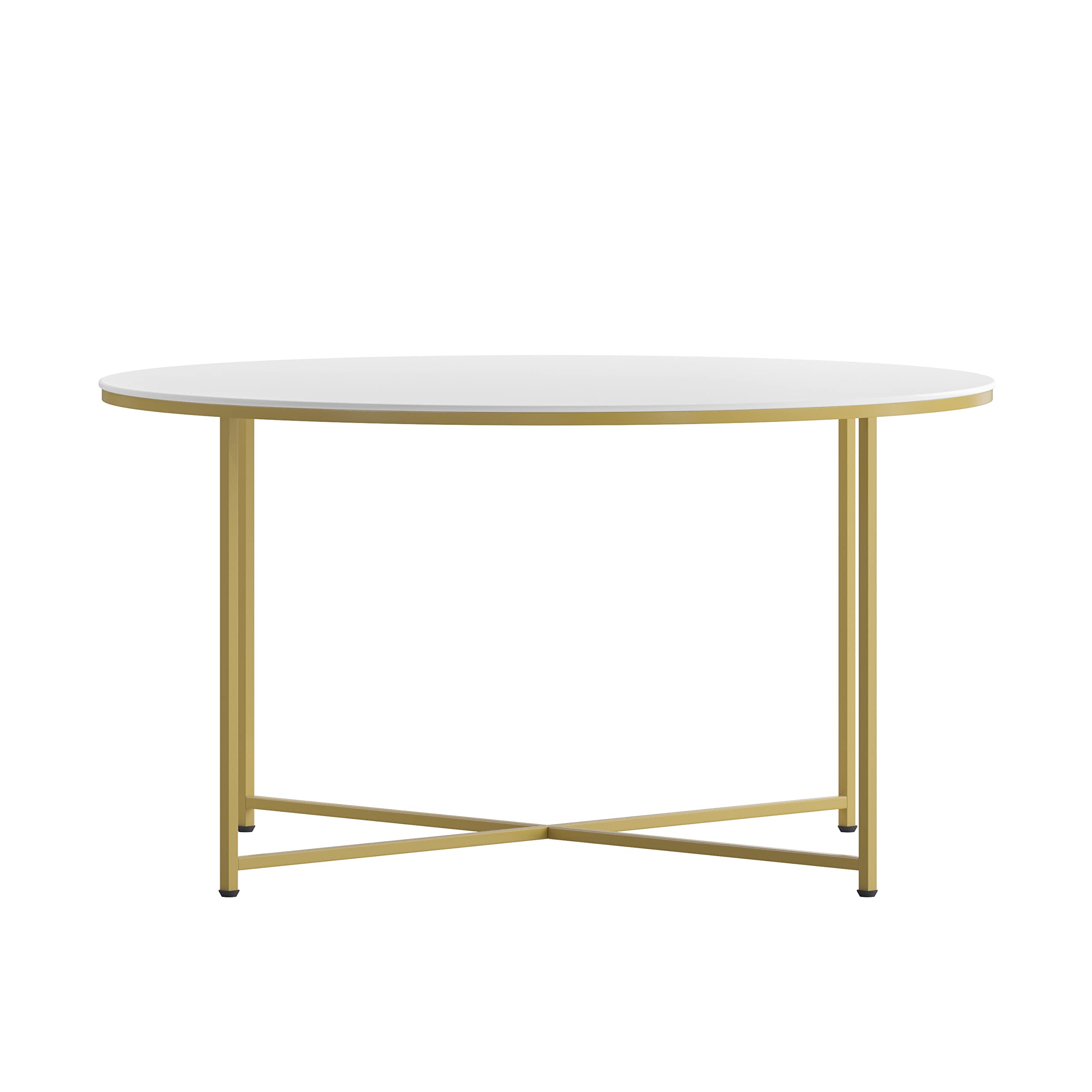 Modern White Finish Coffee Table with Crisscross Brushed Gold Frame - Hampstead Collection - Stylish Living Room Furniture for Home Decor & Entertaining