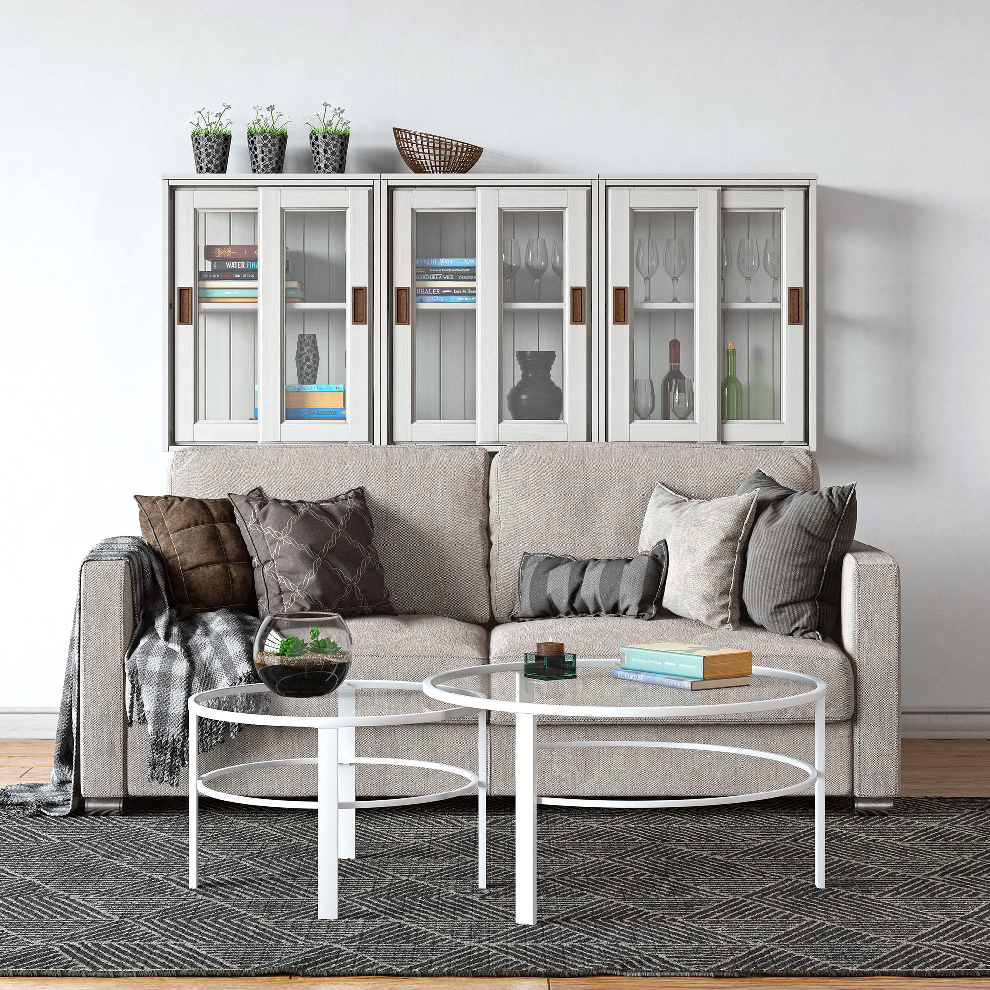 Henn&Hart White Round Nested Coffee Table - 36