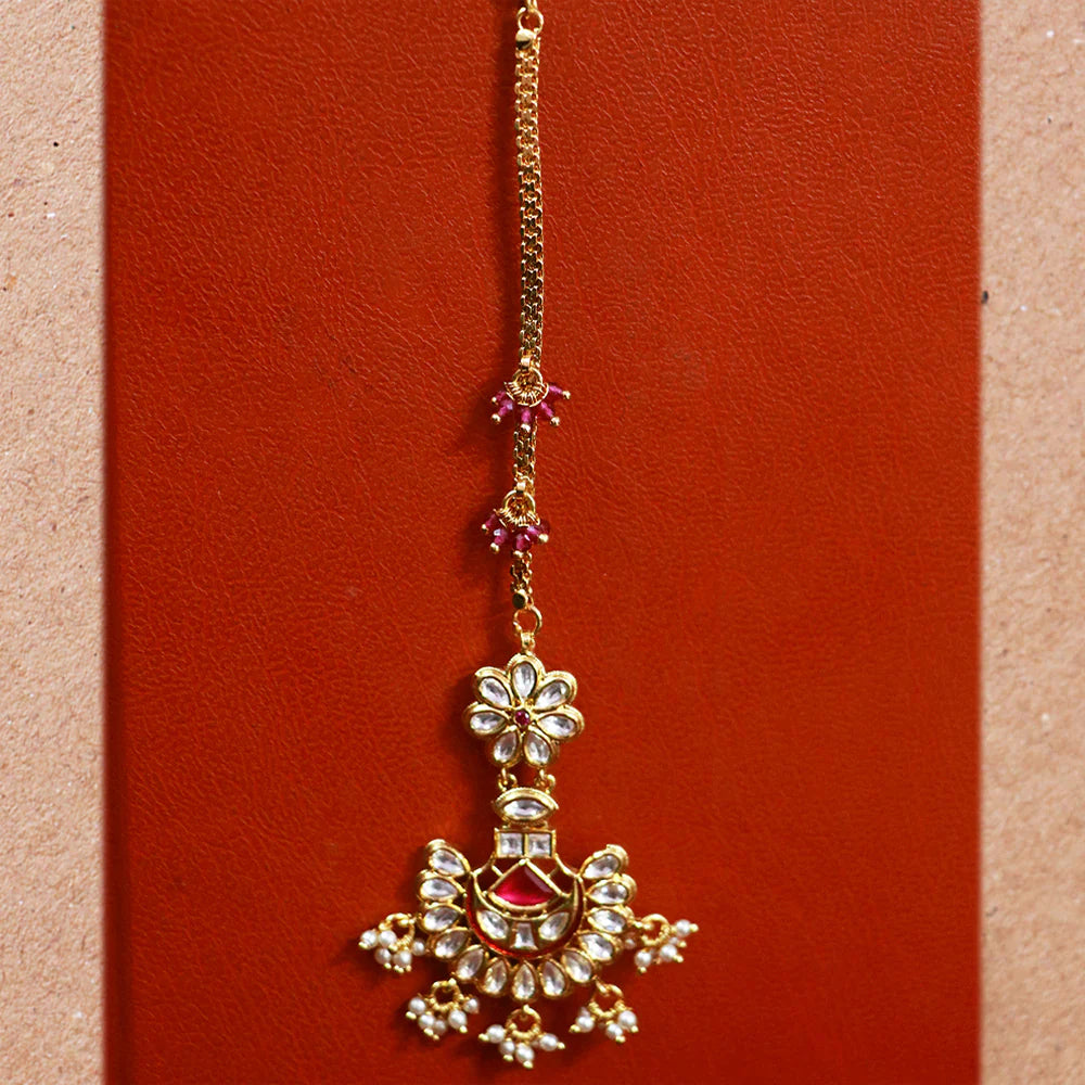 Luxury Gold Plated Royal Kundan Maang Tikka Headpiece (D53) - Perfect for Weddings, Parties & Indian Traditional Events
