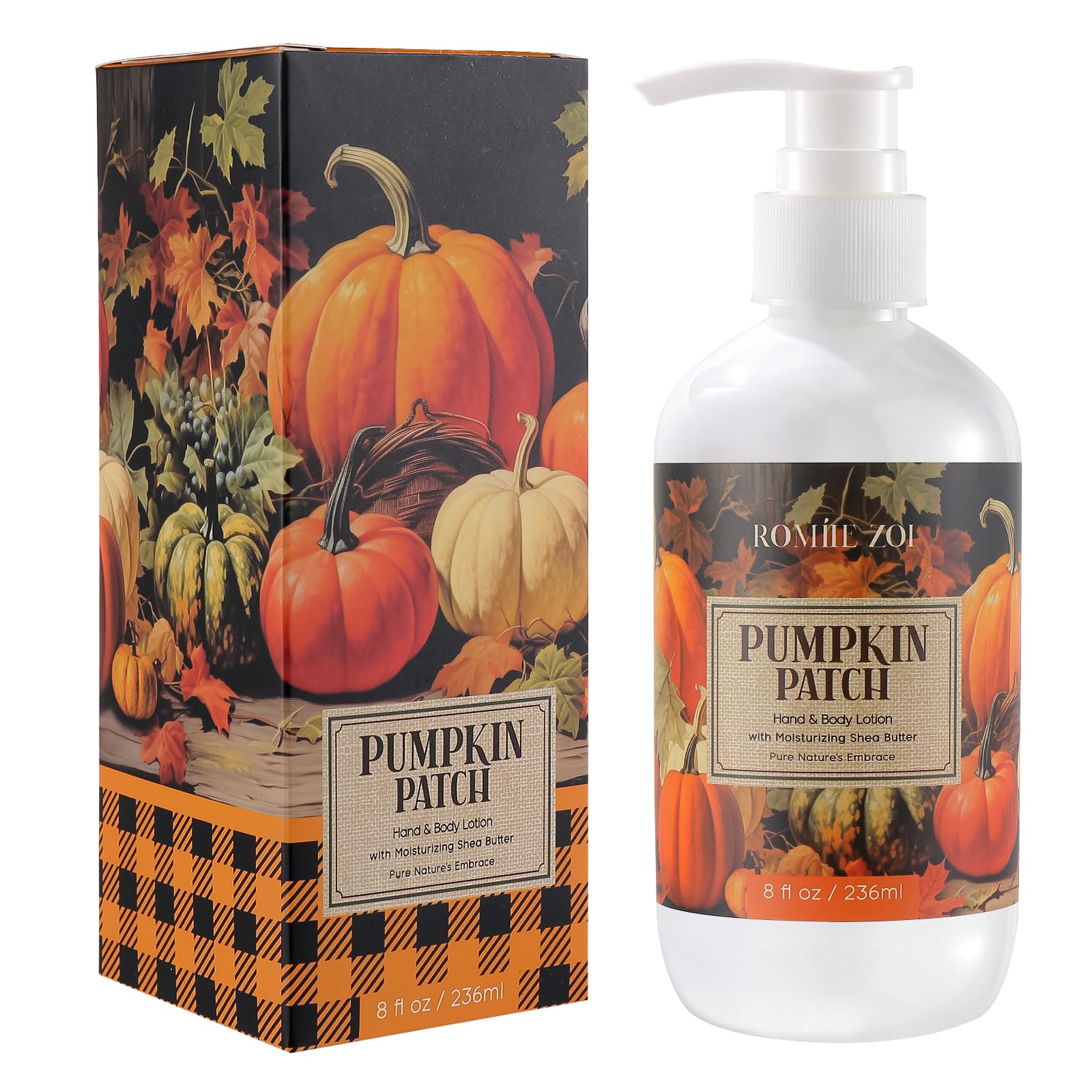 Pumpkin Patch Hand & Body Lotion for Dry Skin - 8 fl oz (236ml) Moisturizing Cream for Fall & Winter - Perfect for Dry Hands, Cracked Heels & Full Body Hydration