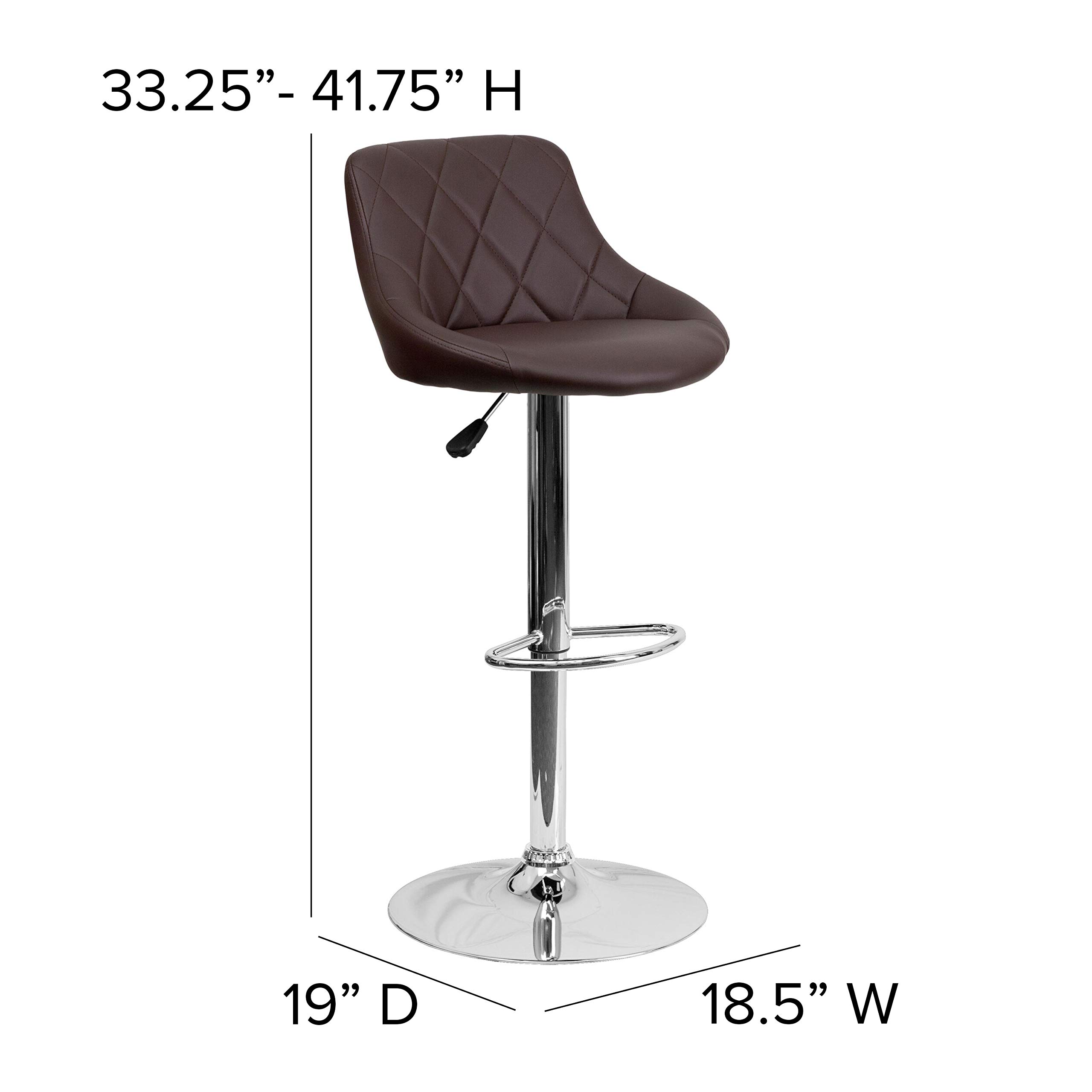 Flash Furniture Contemporary Vinyl Adjustable Height Bar Stool - Diamond Pattern Back, Chrome Base - Brown (1 Pack) - Perfect for Kitchen Islands, Home Bars & Counter Seating