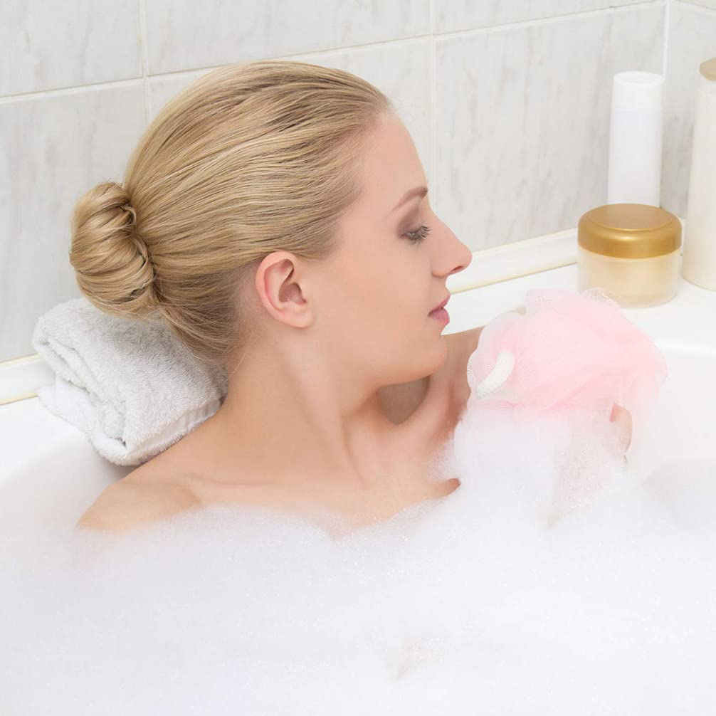 Lurrose 2-Pack Bath Towel Set with Exfoliating Loofah Scrubber, Mesh Pouf & Wash Gloves | Soft Body Scrubbers for Shower & Spa | Perfect for Exfoliating Back, Hands & Feet