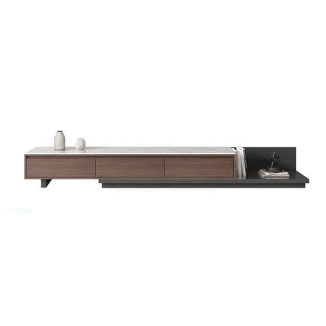 Elias Glossy Sintered Stone Extendable TV Stand Console - Modern Entertainment Center for Living Room, Bedroom & Home Theater