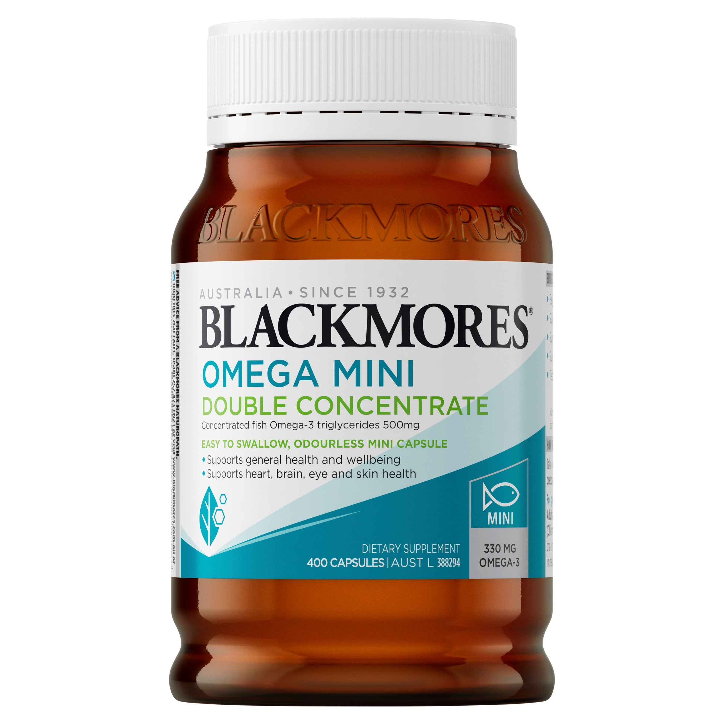 Blackmores Omega Mini Double Concentrate Fish Oil 1000mg - High Strength Omega-3 Supplement for Heart, Brain & Joint Health - Supports Cognitive Function & Cardiovascular Wellness - Perfect for Daily Wellness Routine & Active Lifestyle