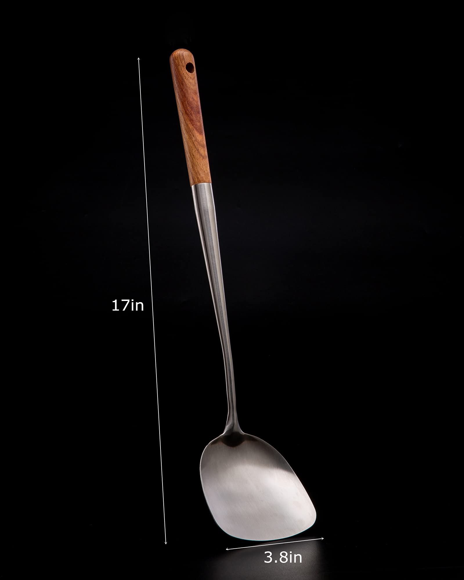 **FJNATINH 17-Inch Stainless Steel Wok Spatula for Cast Iron Skillet – Heavy Duty Metal Turner & Shovel for Stir-Frying, Flipping, Cooking Asian Dishes – Perfect for Home & Restaurant Use**