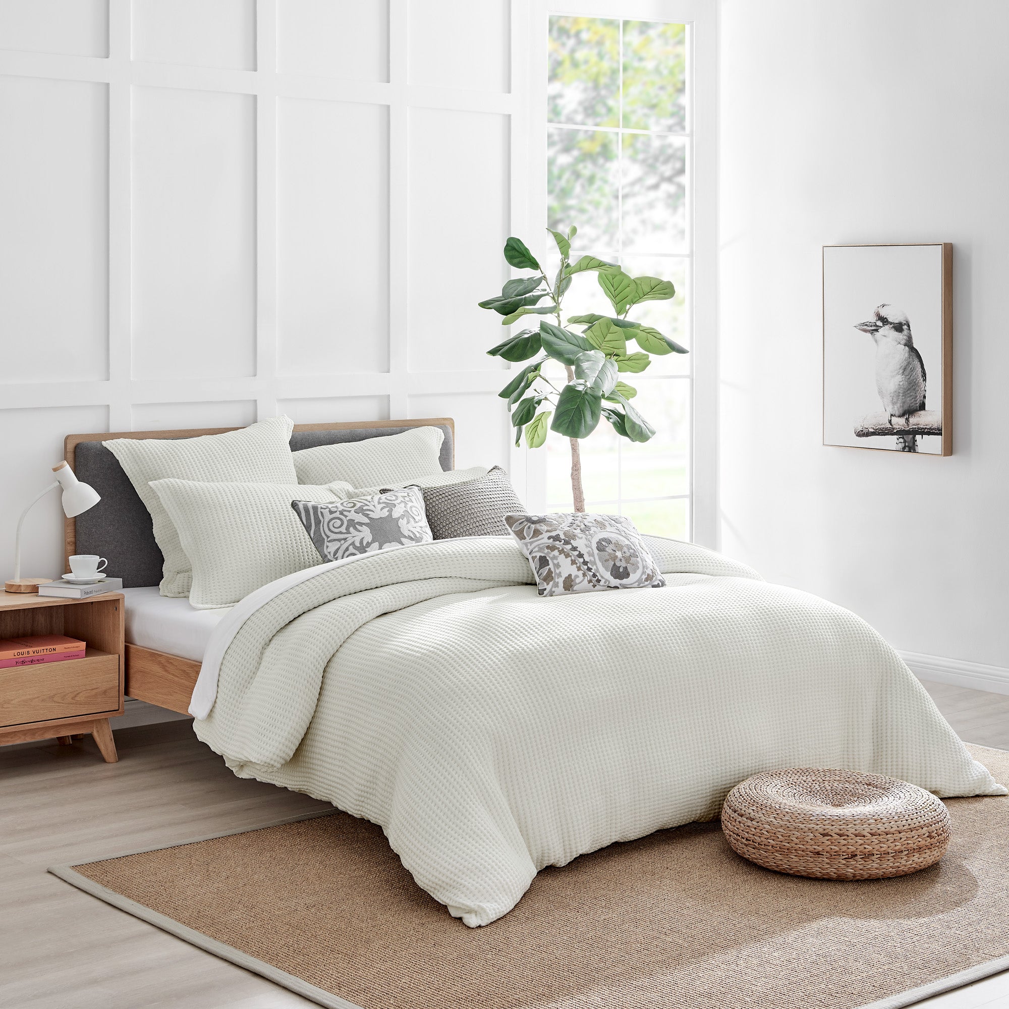 Mills Waffle Duvet Cover Set - Soft Textured Bedding for Cozy Comfort - Perfect for Master Bedroom, Guest Room & Dorm Decor