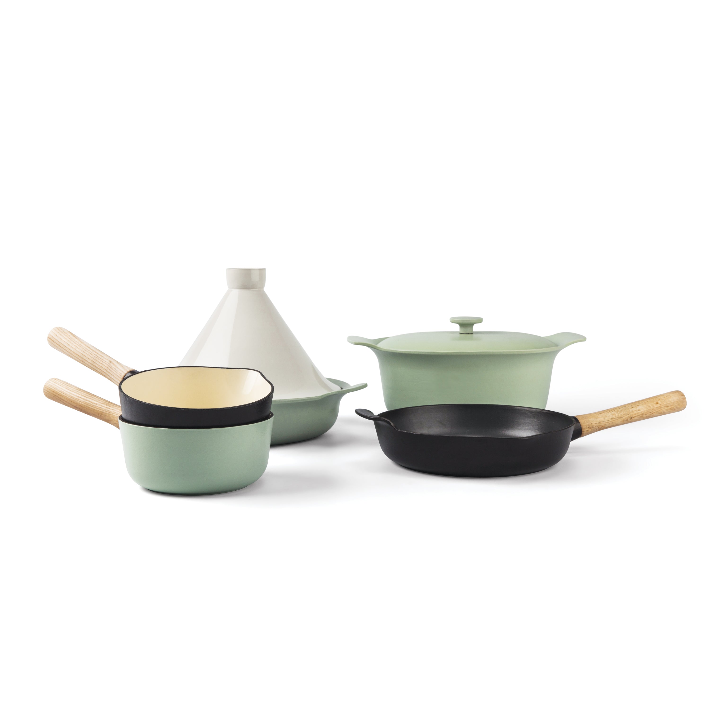 BergHOFF Ron 3-Piece Cast Iron Cookware Set - Premium Green Enameled Dutch Oven & Skillet for Braising, Frying & Baking - Perfect for Stovetop, Oven & Camping Cooking