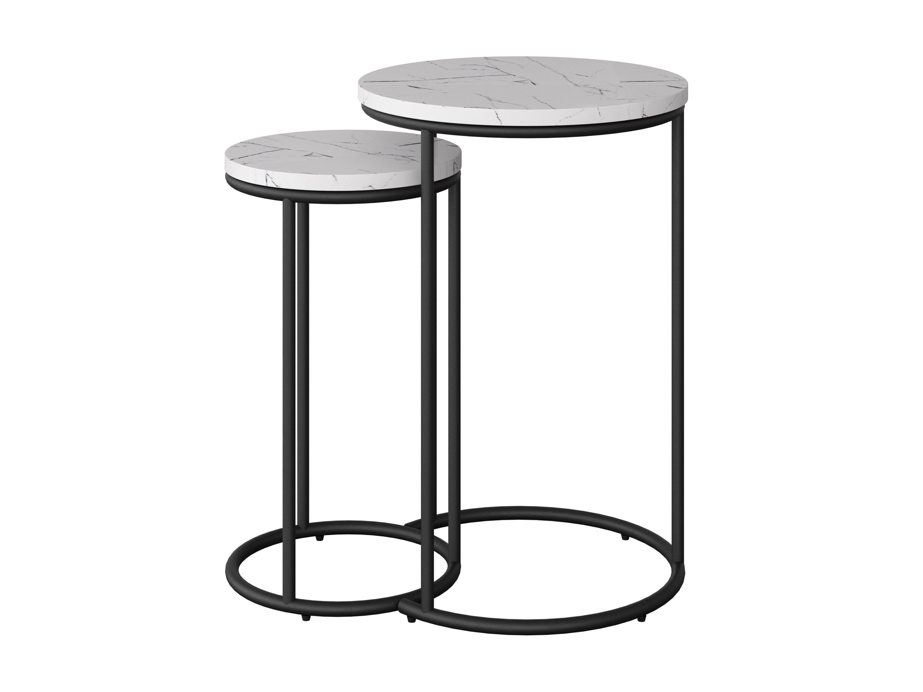 White Marble Round Nesting Side Tables - Modern Minimalist Coffee & End Tables for Living Room, Bedroom, Office - Set of 2 Stackable Accent Tables