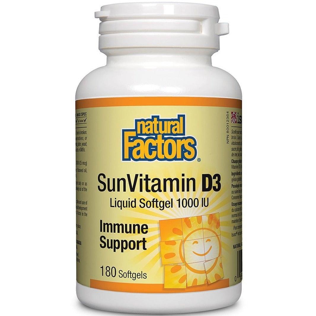 Natural Factors Vitamin D3 1000 IU Softgels (180 Count) - Supports Bone Health, Immune System & Mood - Perfect for Daily Supplementation & Indoor Lifestyles