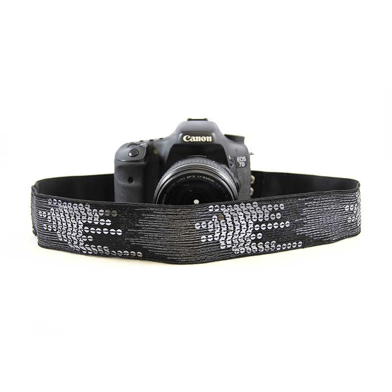 Fashionable Sequin Ombre Black Camera Strap for DSLR & Mirrorless Cameras - Perfect for Photographers, Travel, and Special Events